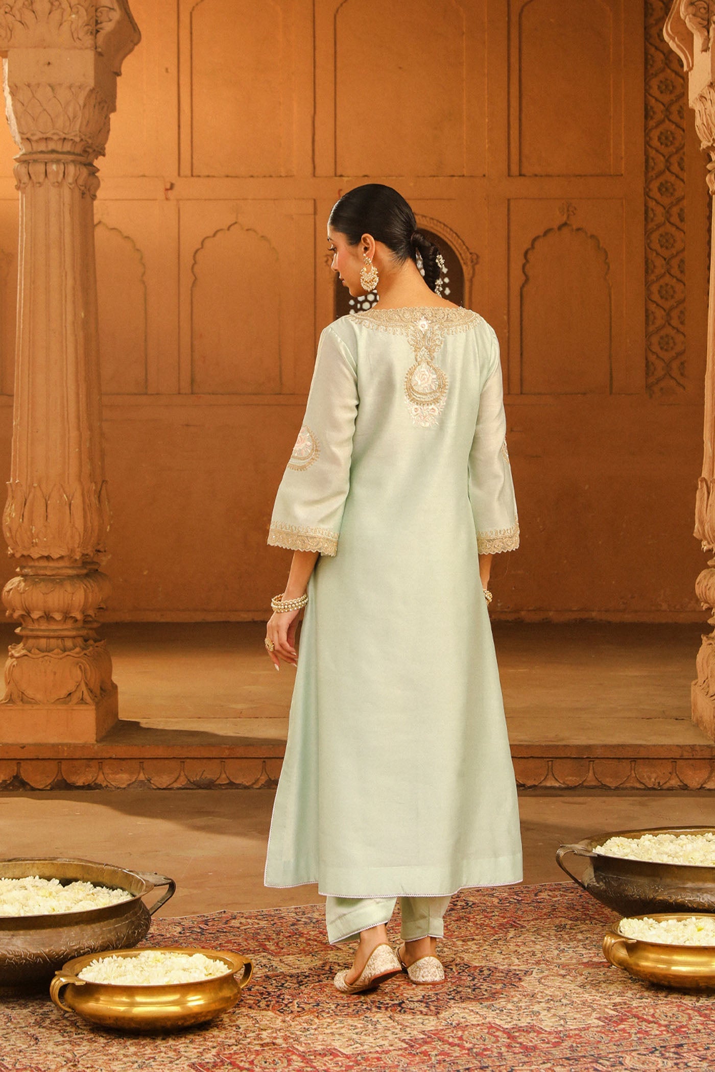 Sanvi - Misty Green Long Choga With Salwar