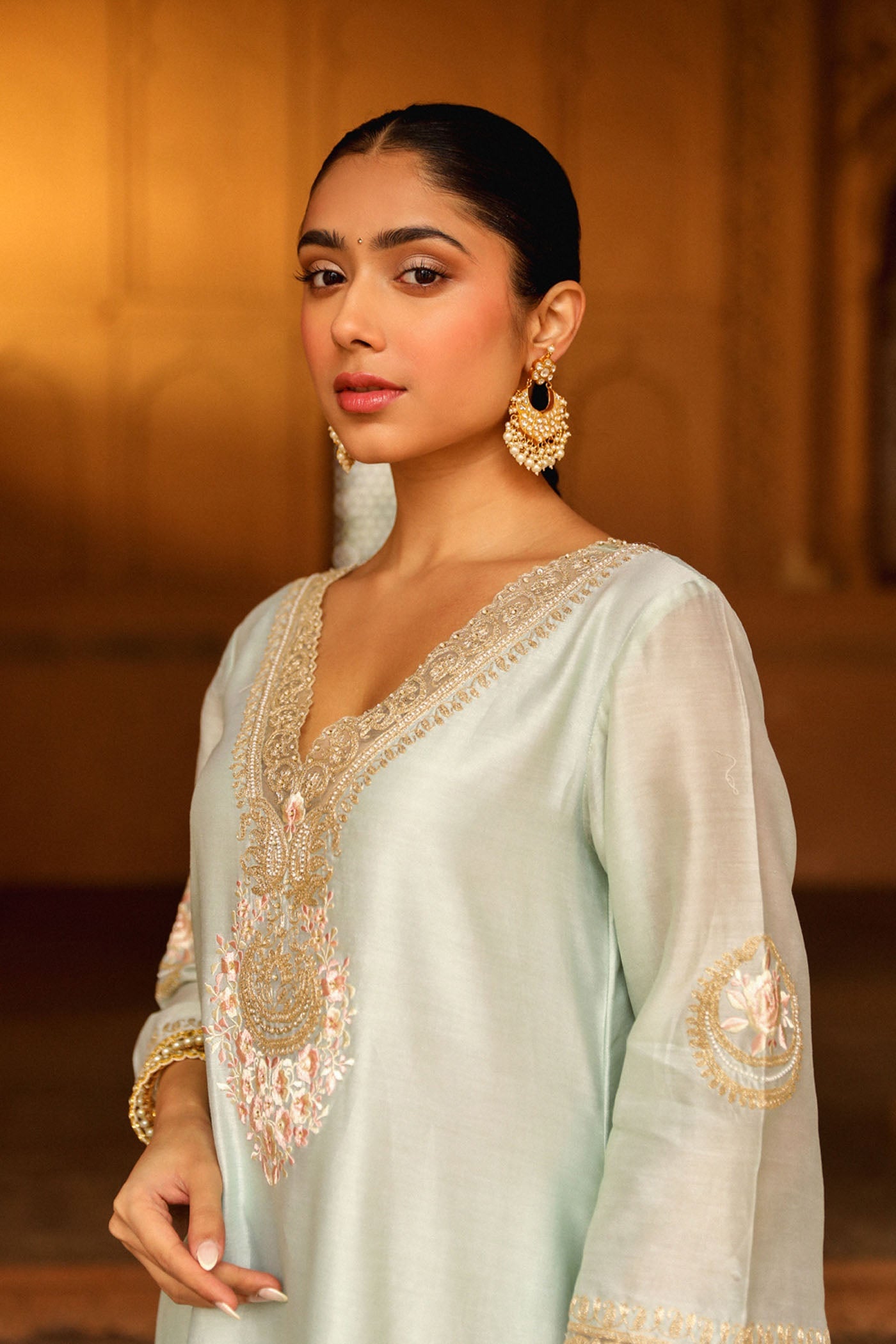 Sanvi - Misty Green Long Choga With Salwar