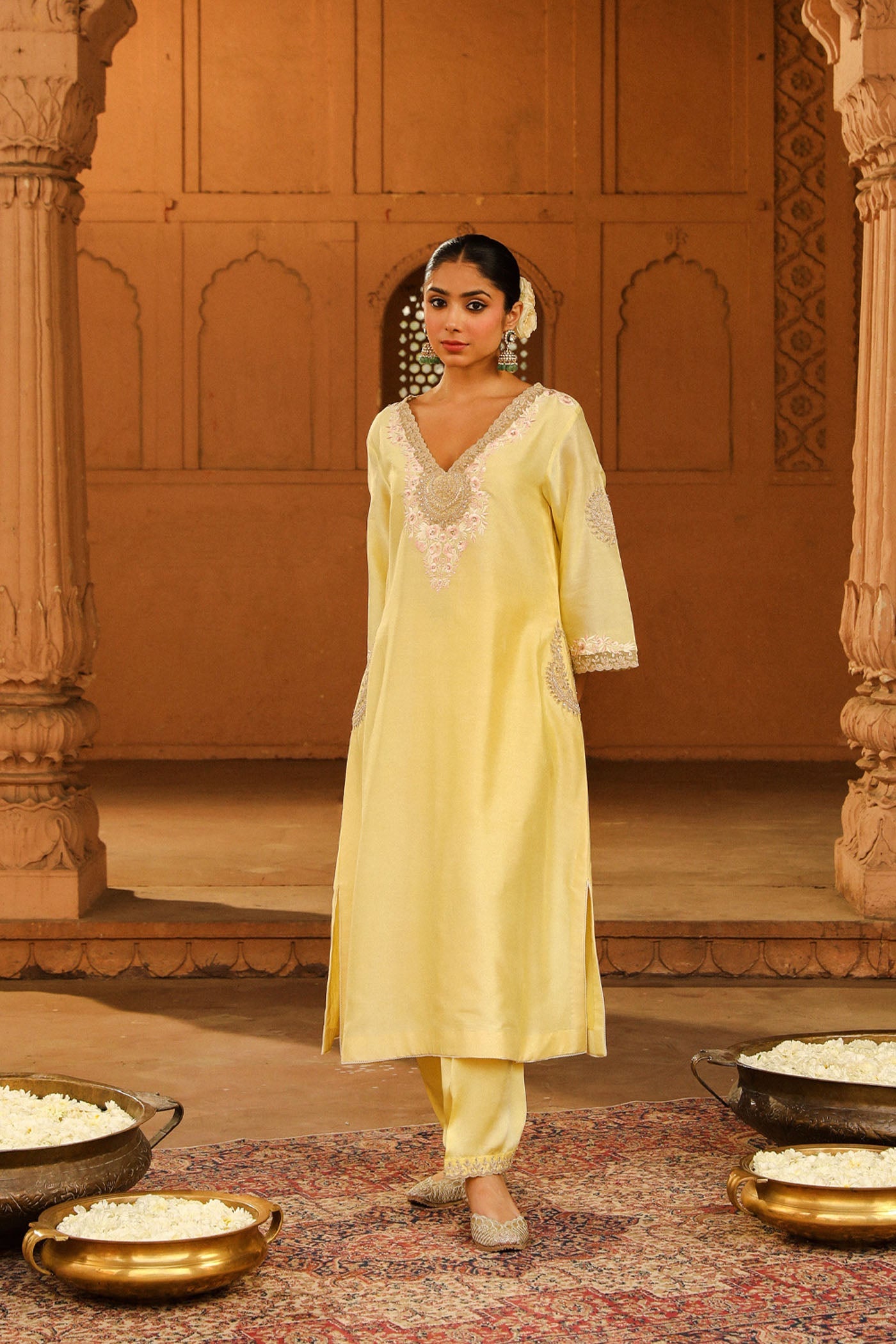 Akira - Lemon Yellow Long Choga With Salwar