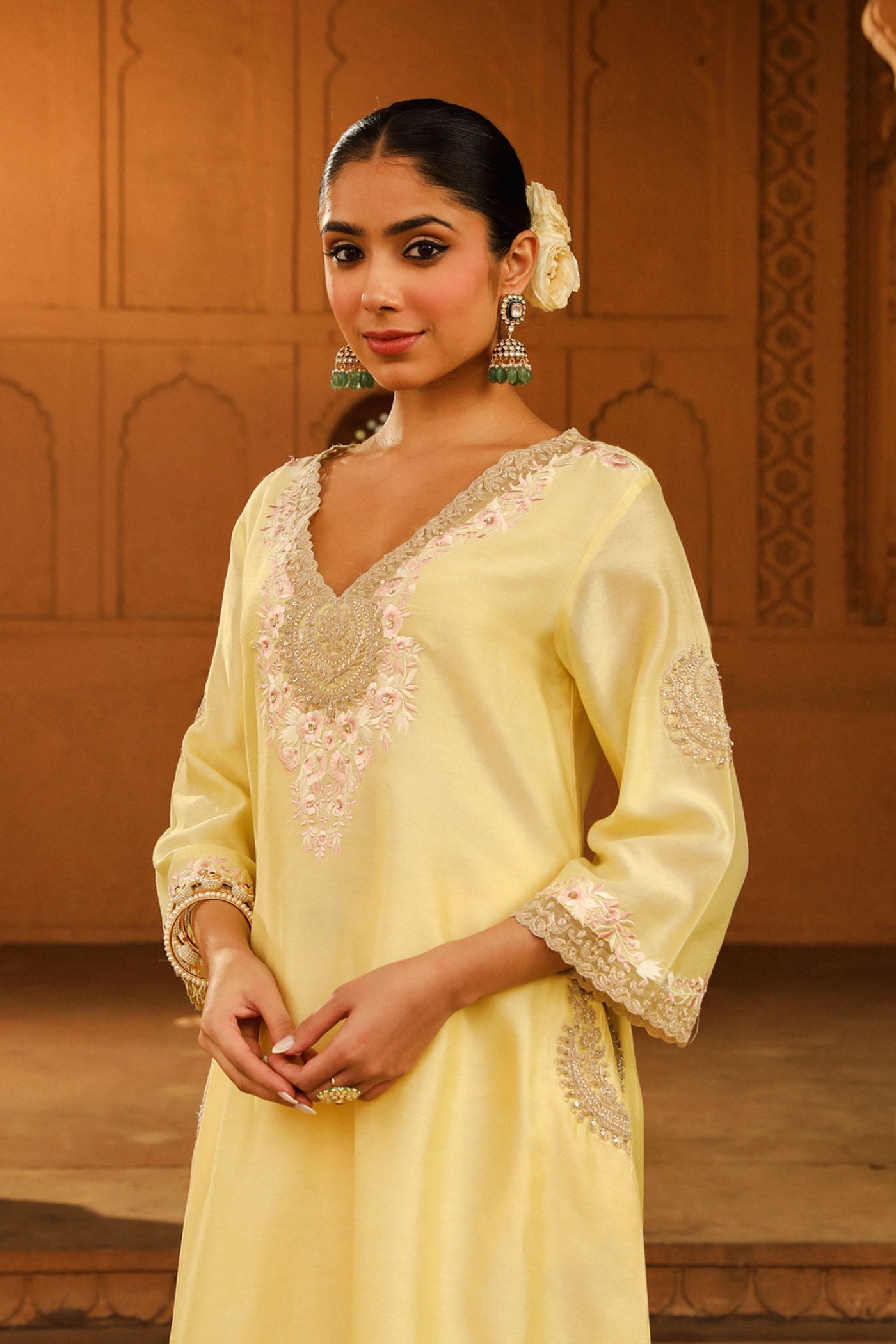 Akira - Lemon Yellow Long Choga With Salwar