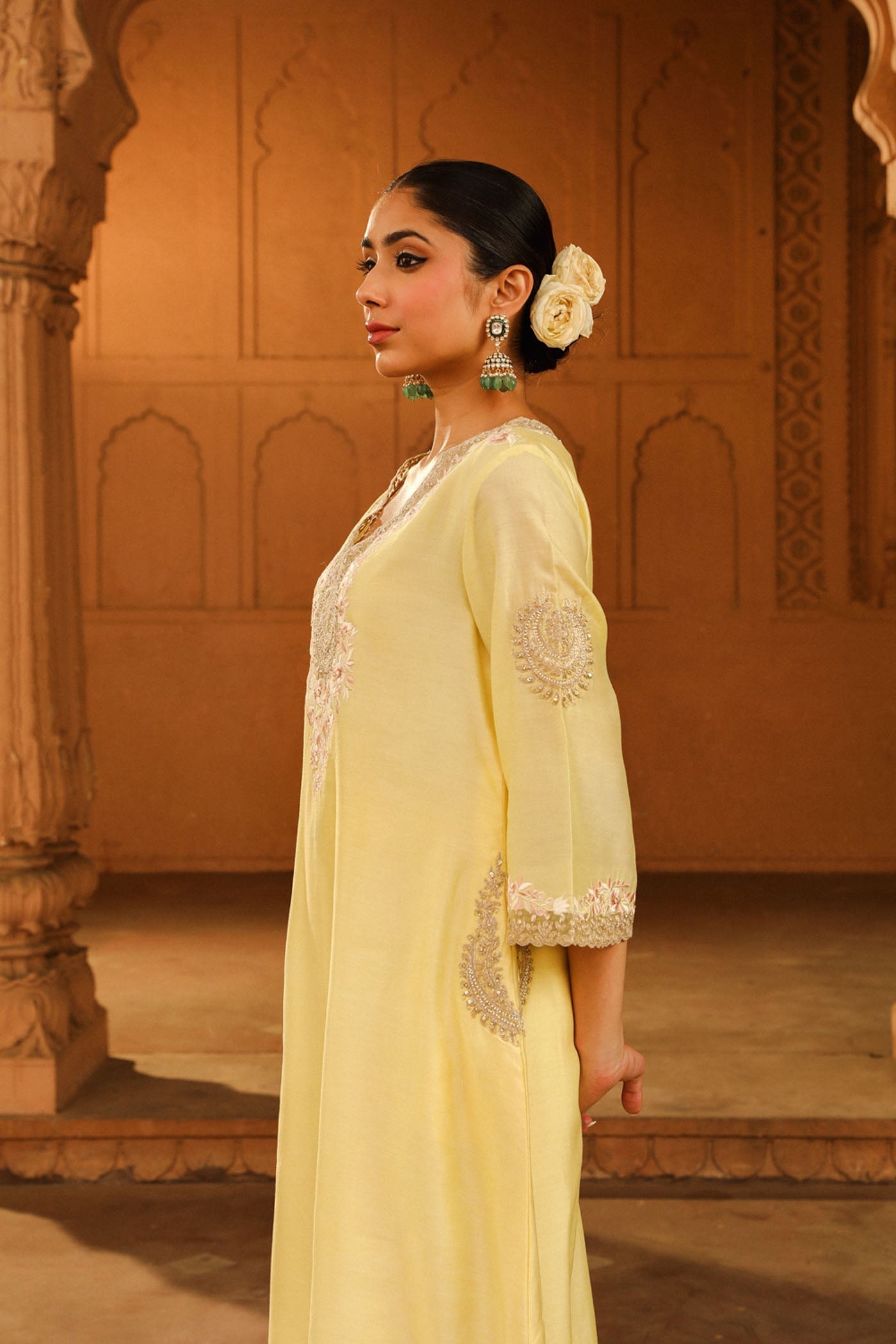 Akira - Lemon Yellow Long Choga With Salwar
