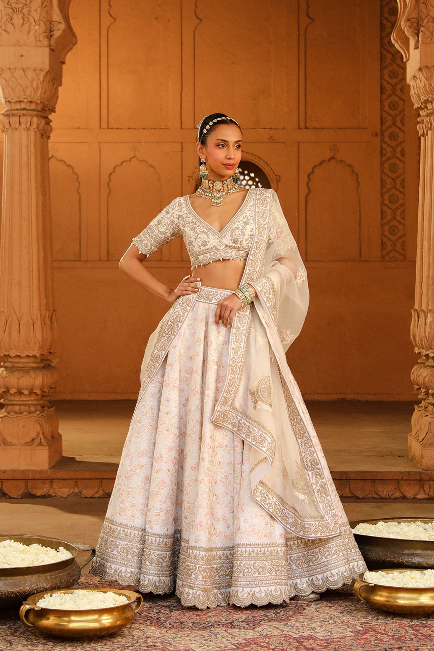 Maryam - Daisy Ivory Lehenga Set With Dupatta