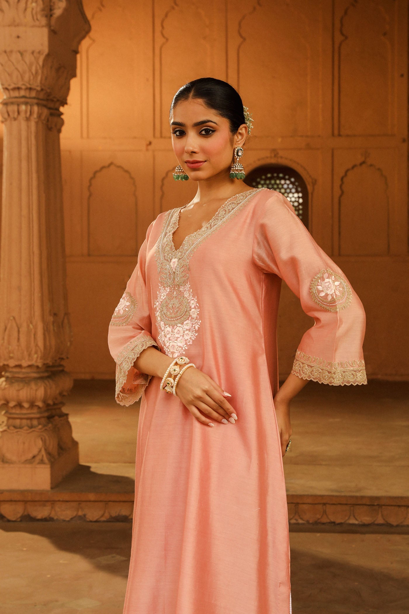 Sanvi - Off Rose Long Choga With Salwar