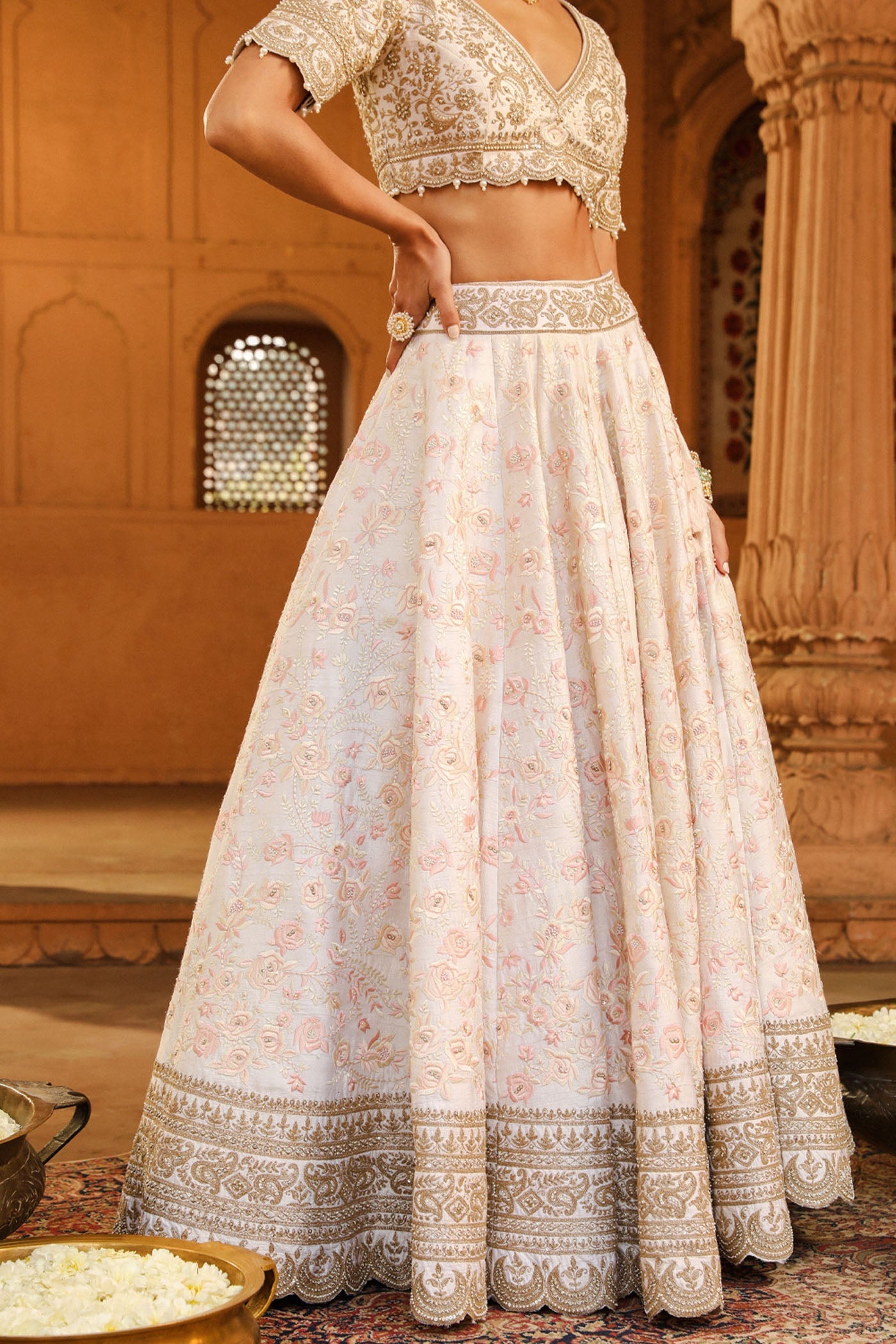 Maryam - Daisy Ivory Lehenga Set With Dupatta