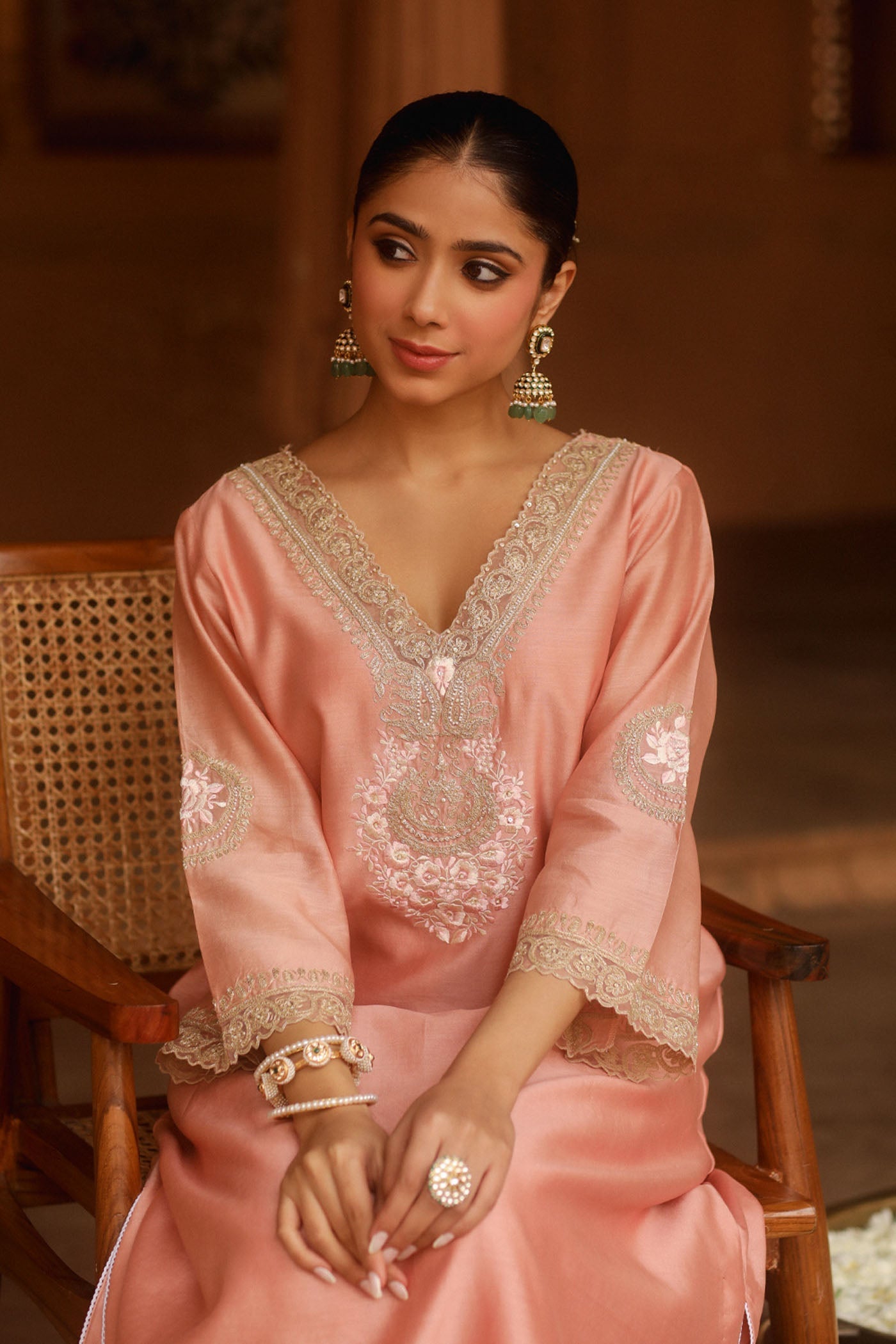Sanvi - Off Rose Long Choga With Salwar