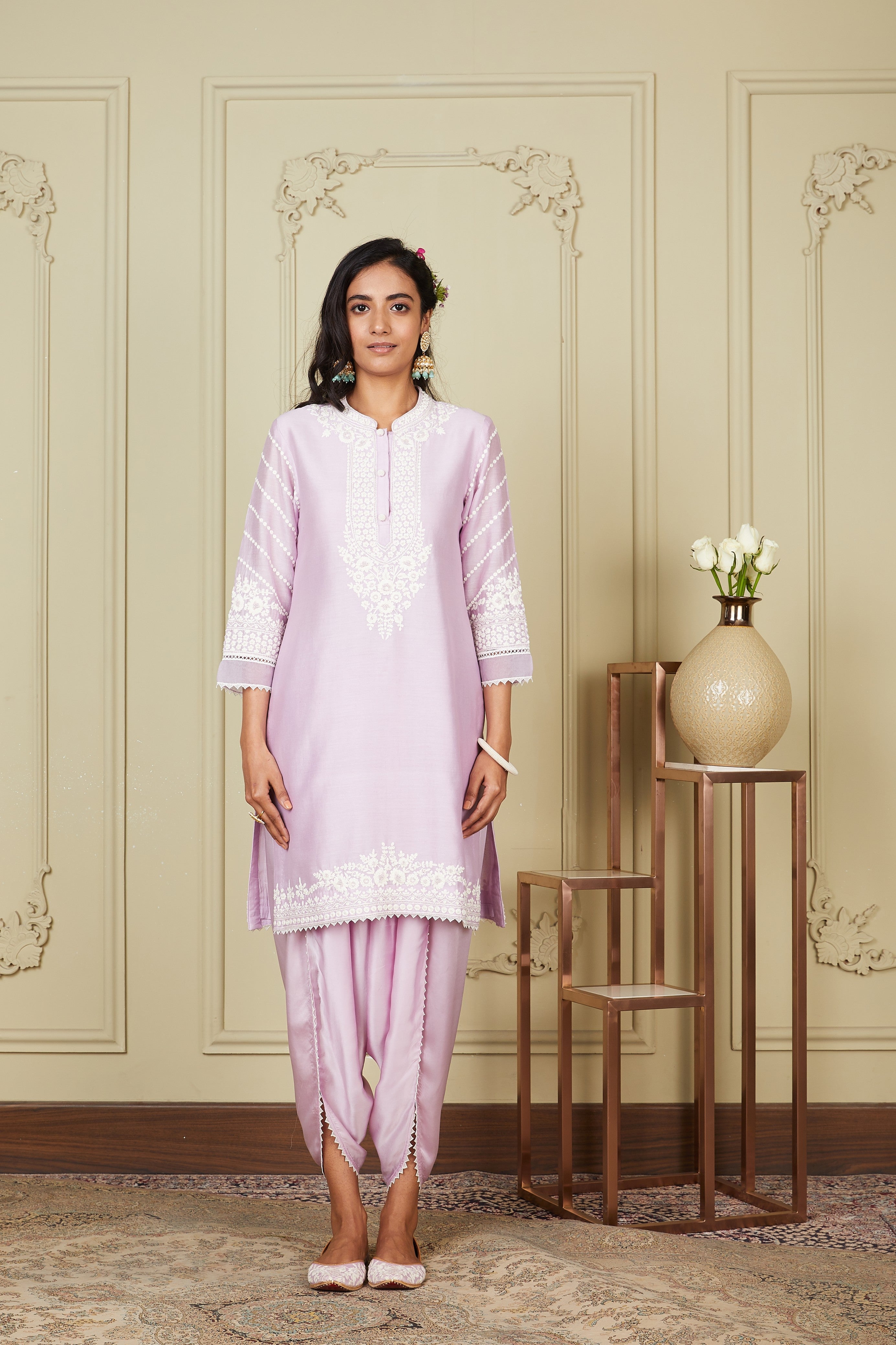 Ayika - Periwinkle Short Kurta With Dhoti