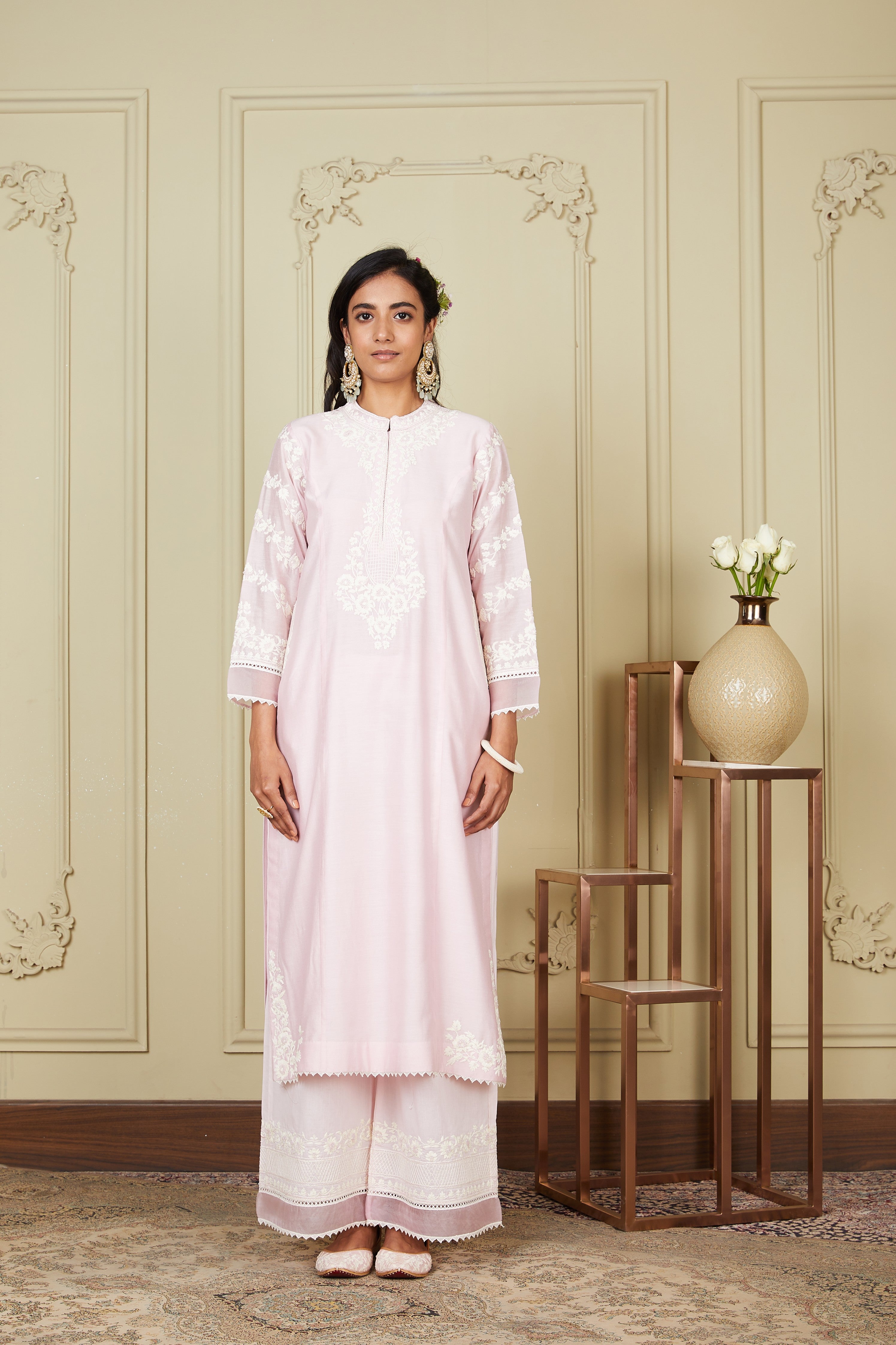 Banafsha - Pearl Blush Long Kurta With Palazzo