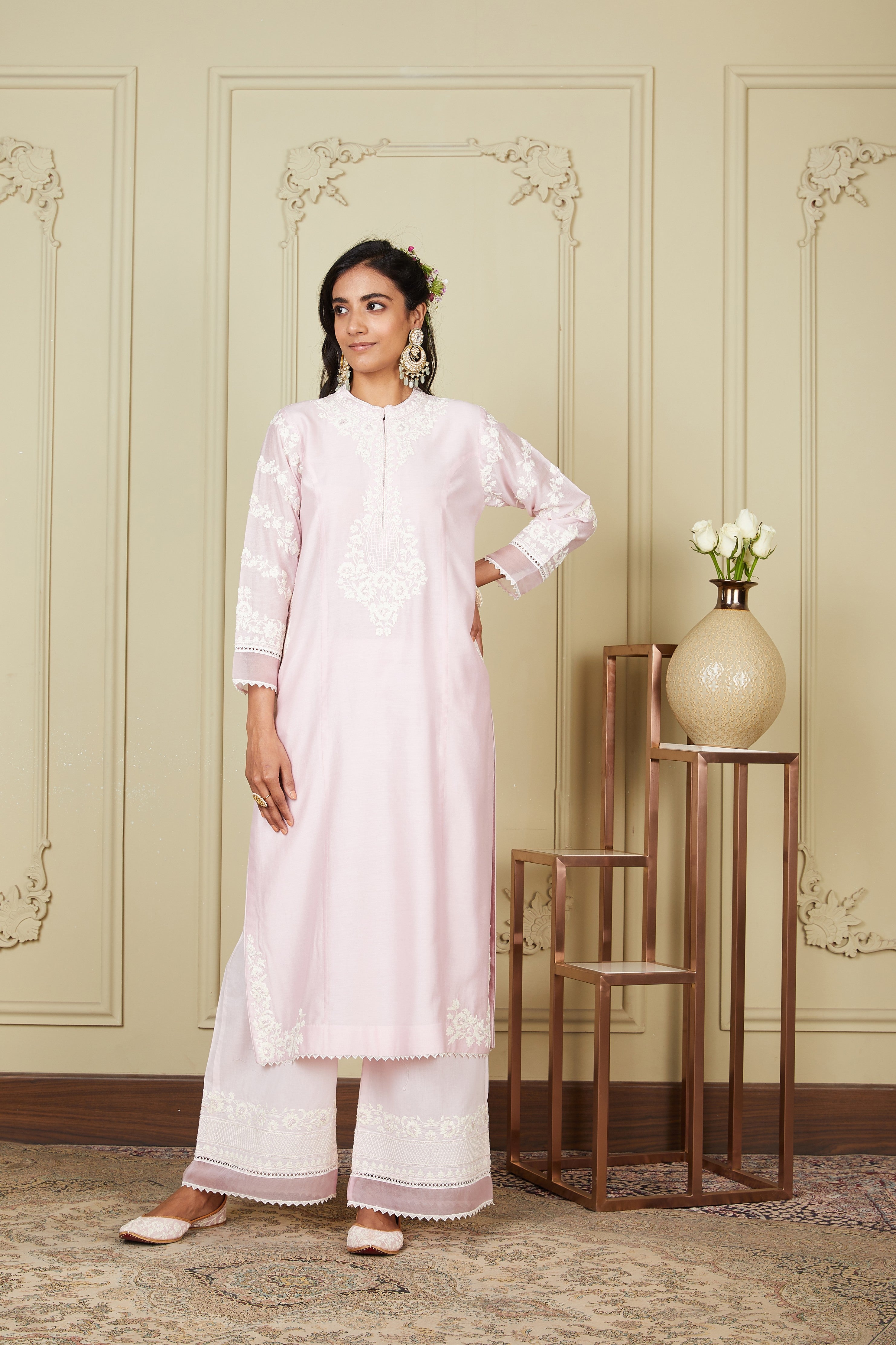 Banafsha - Pearl Blush Long Kurta With Palazzo