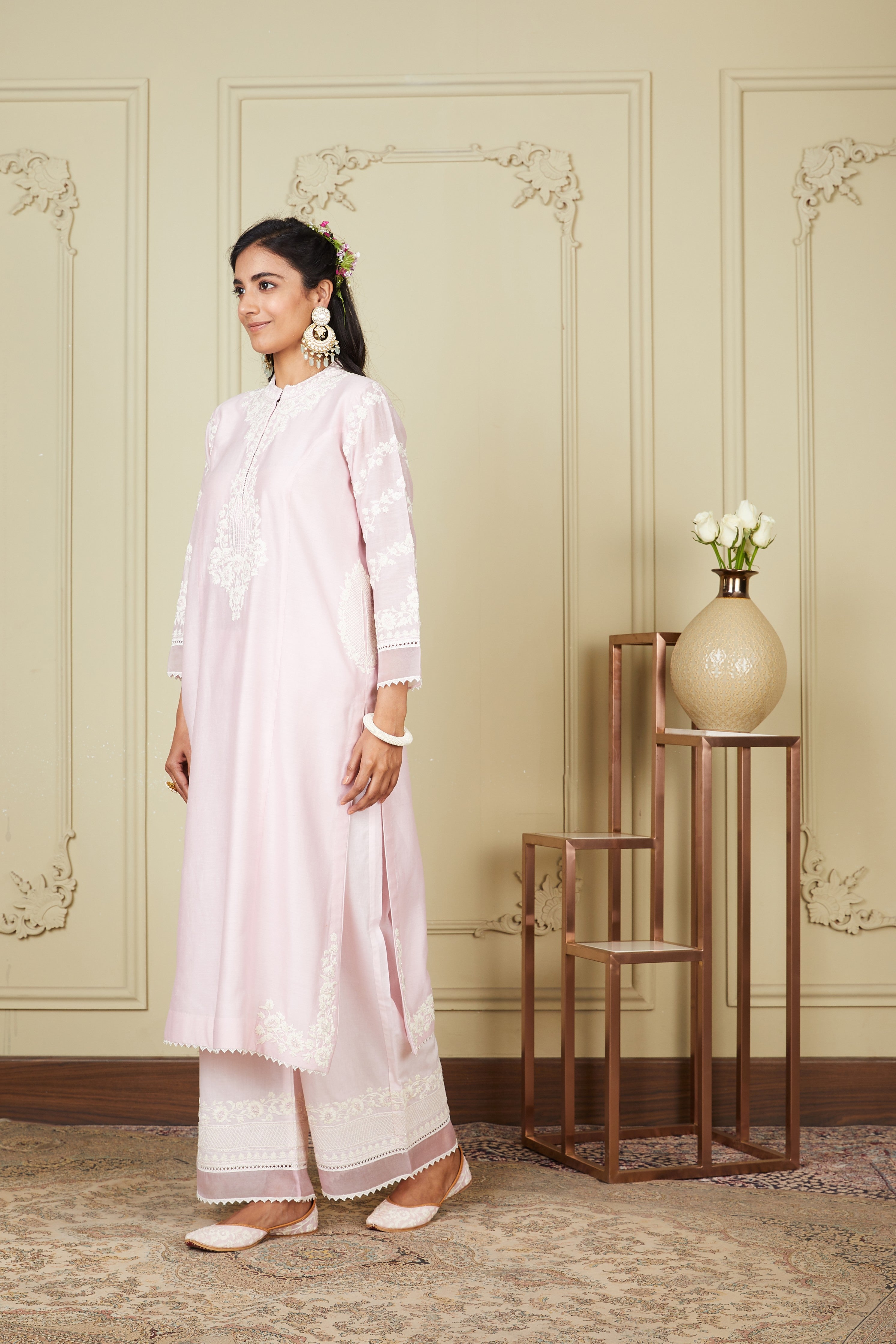 Banafsha - Pearl Blush Long Kurta With Palazzo