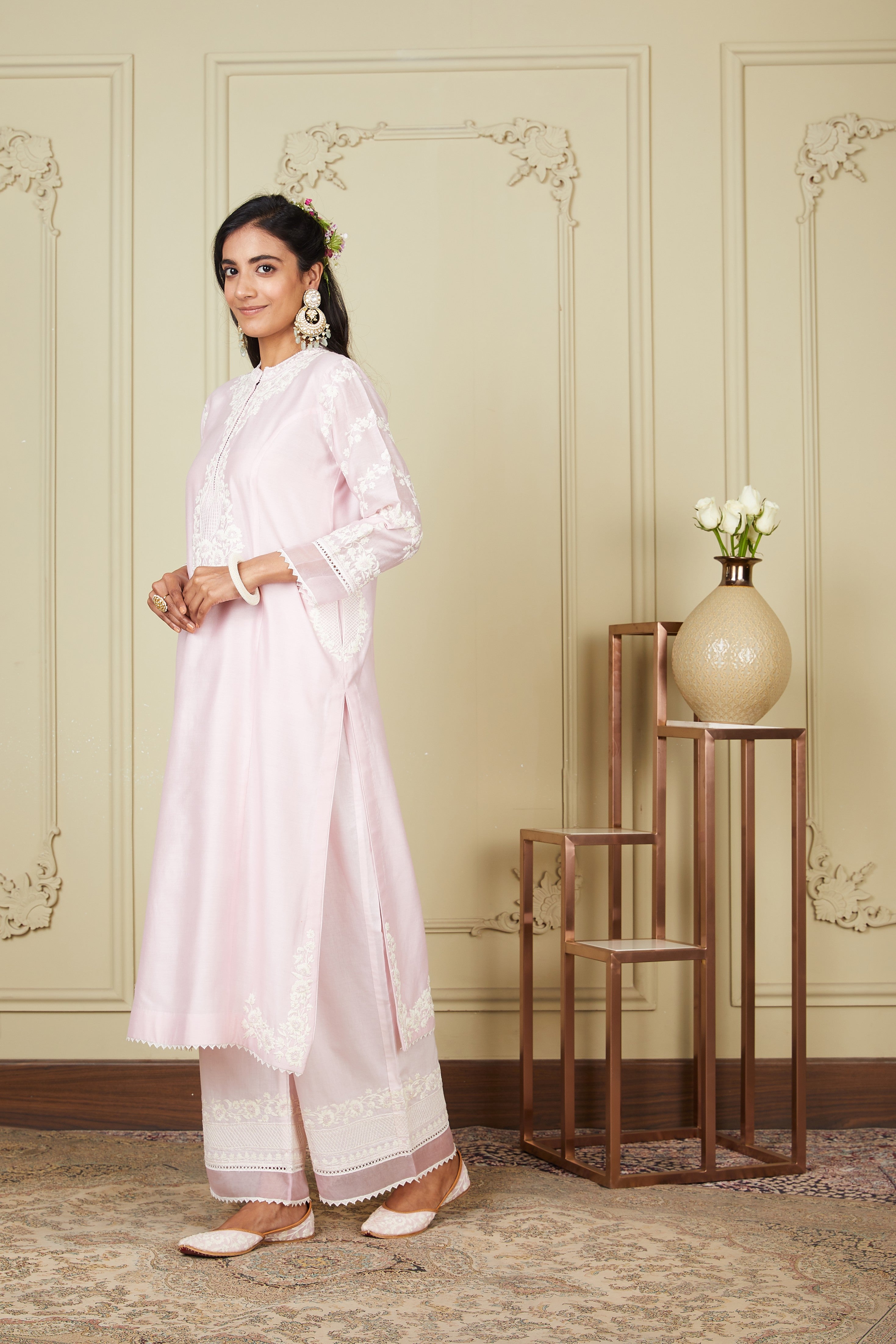 Banafsha - Pearl Blush Long Kurta With Palazzo