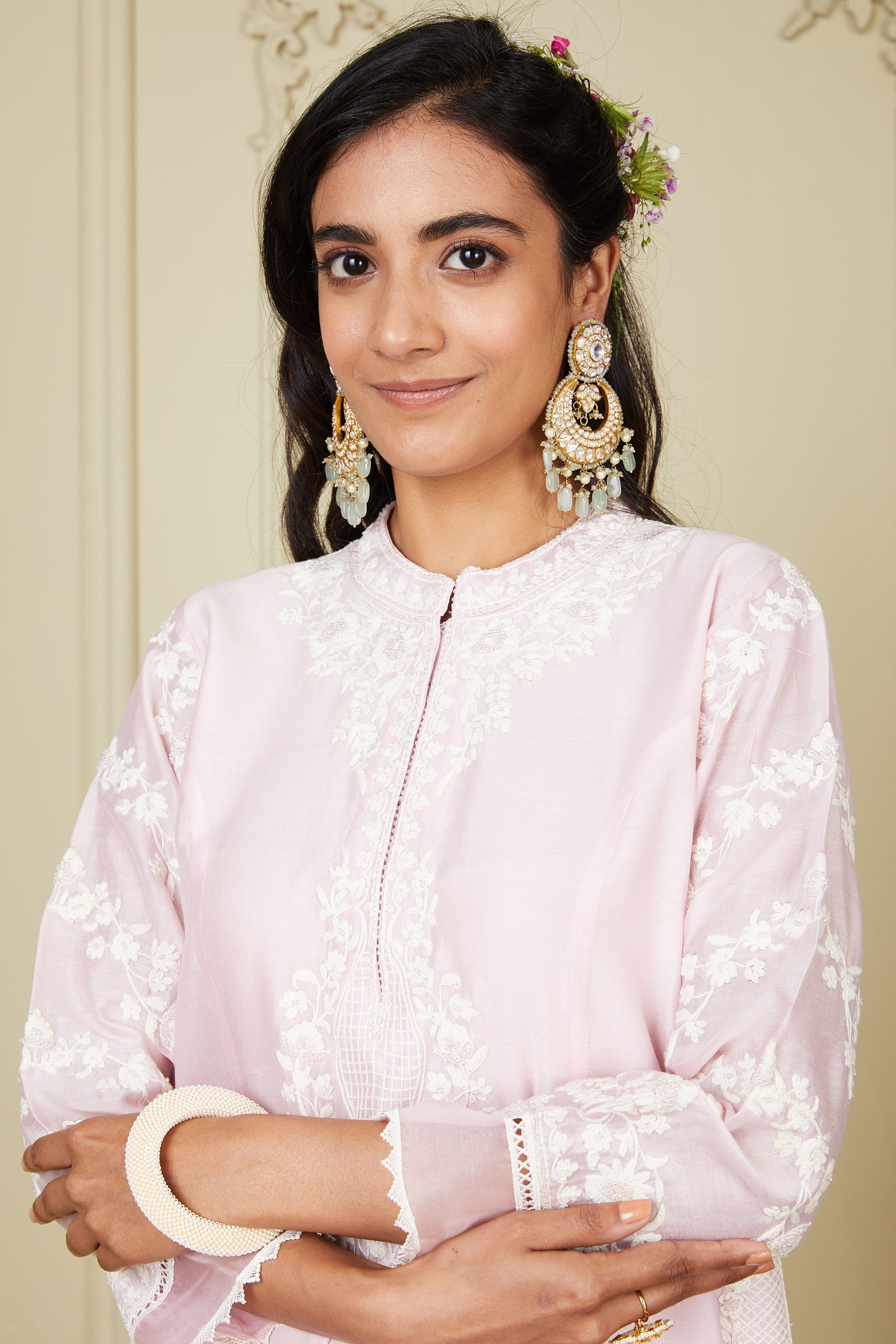 Banafsha - Pearl Blush Long Kurta With Palazzo