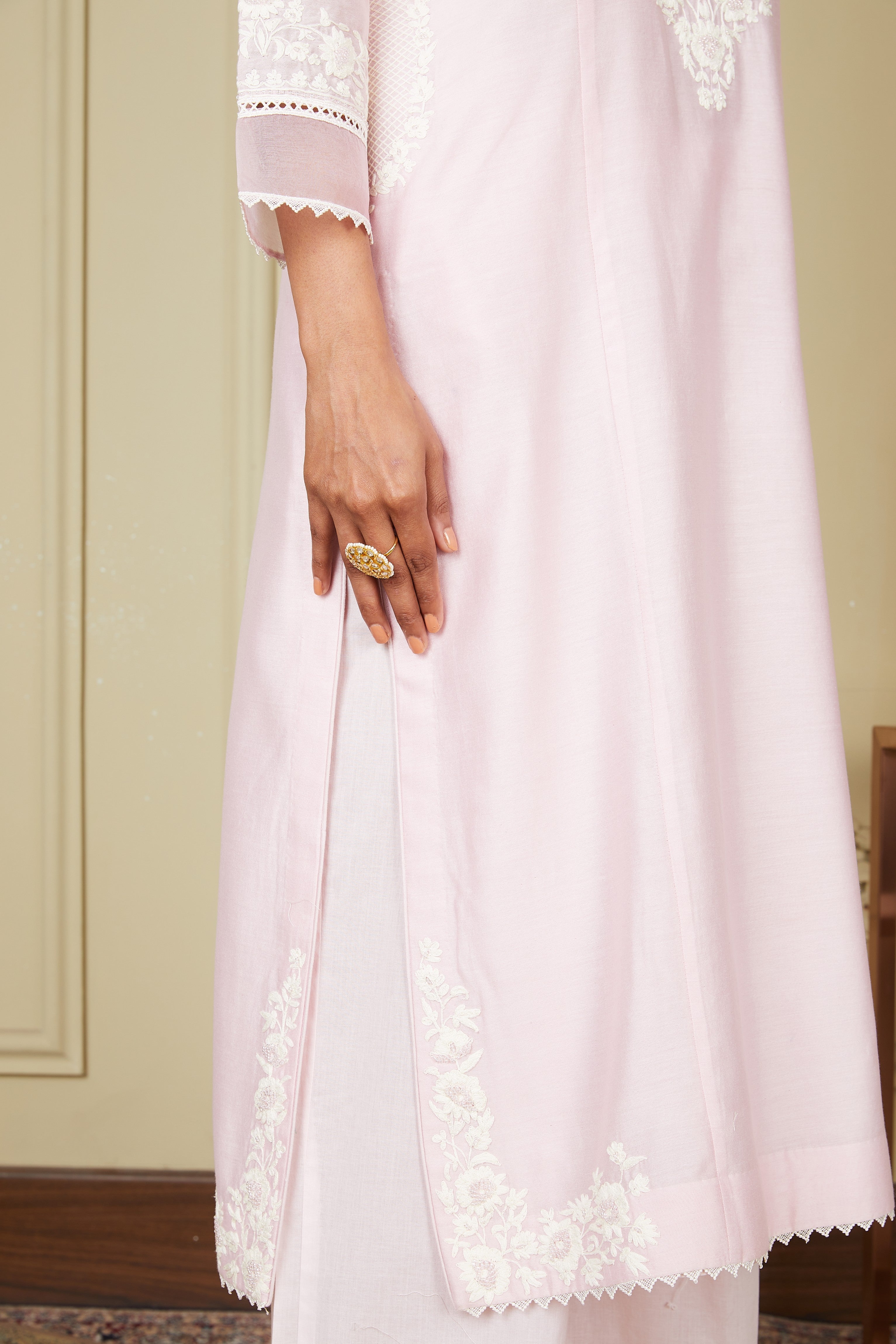 Banafsha - Pearl Blush Long Kurta With Palazzo