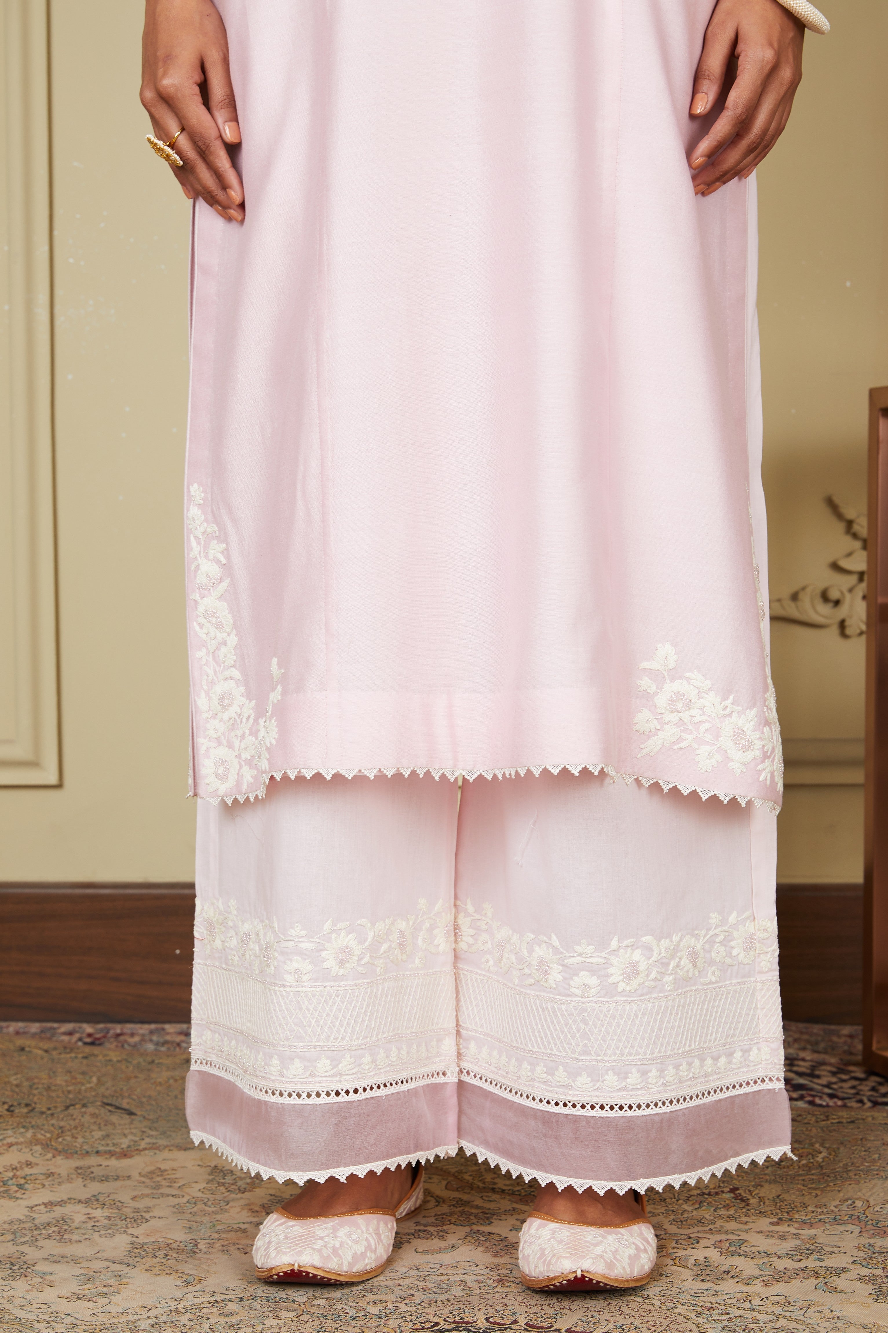 Banafsha - Pearl Blush Long Kurta With Palazzo