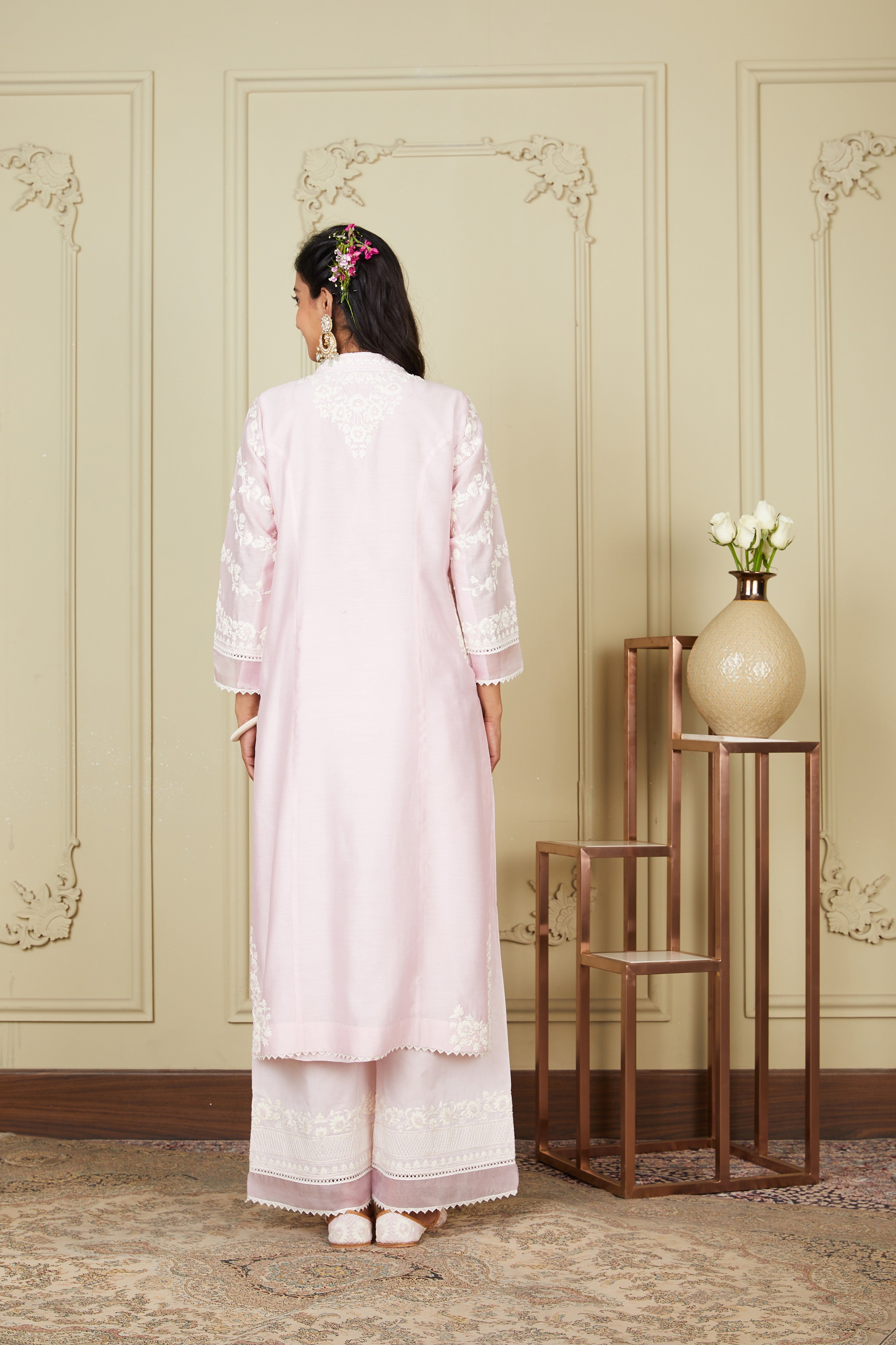 Banafsha - Pearl Blush Long Kurta With Palazzo