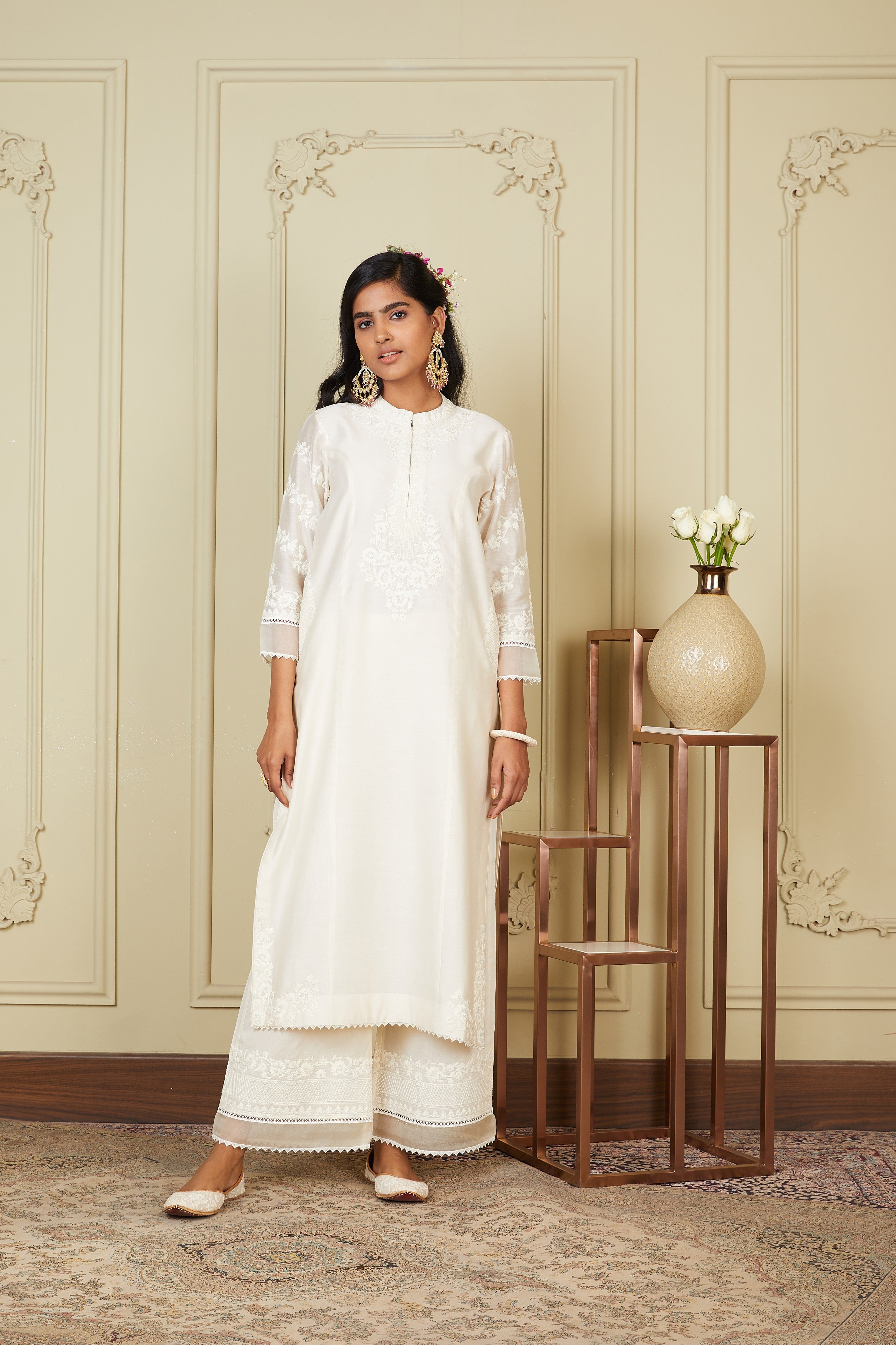 Banafsha - Daisy Ivory Long Kurta With Palazzo