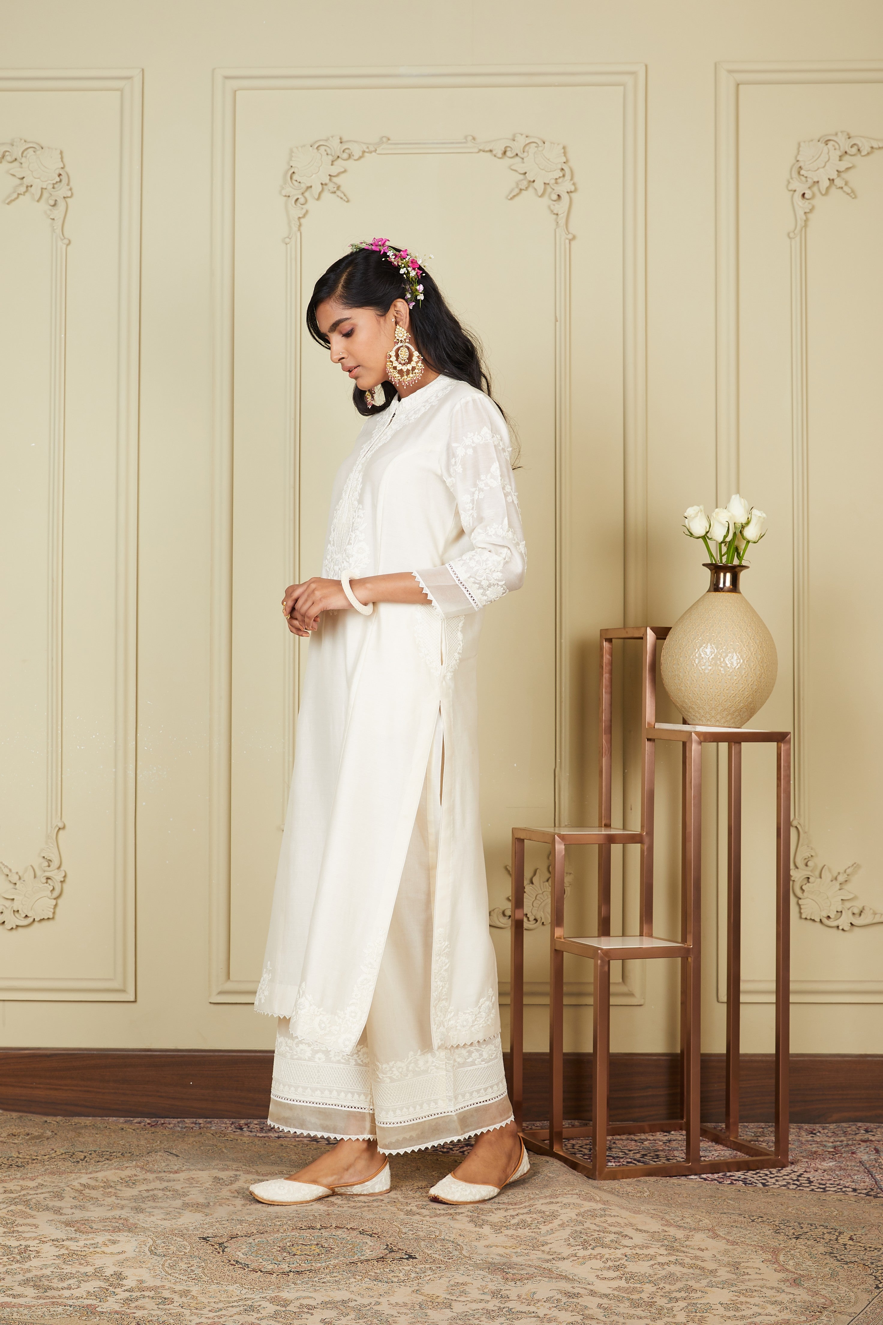 Banafsha - Daisy Ivory Long Kurta With Palazzo