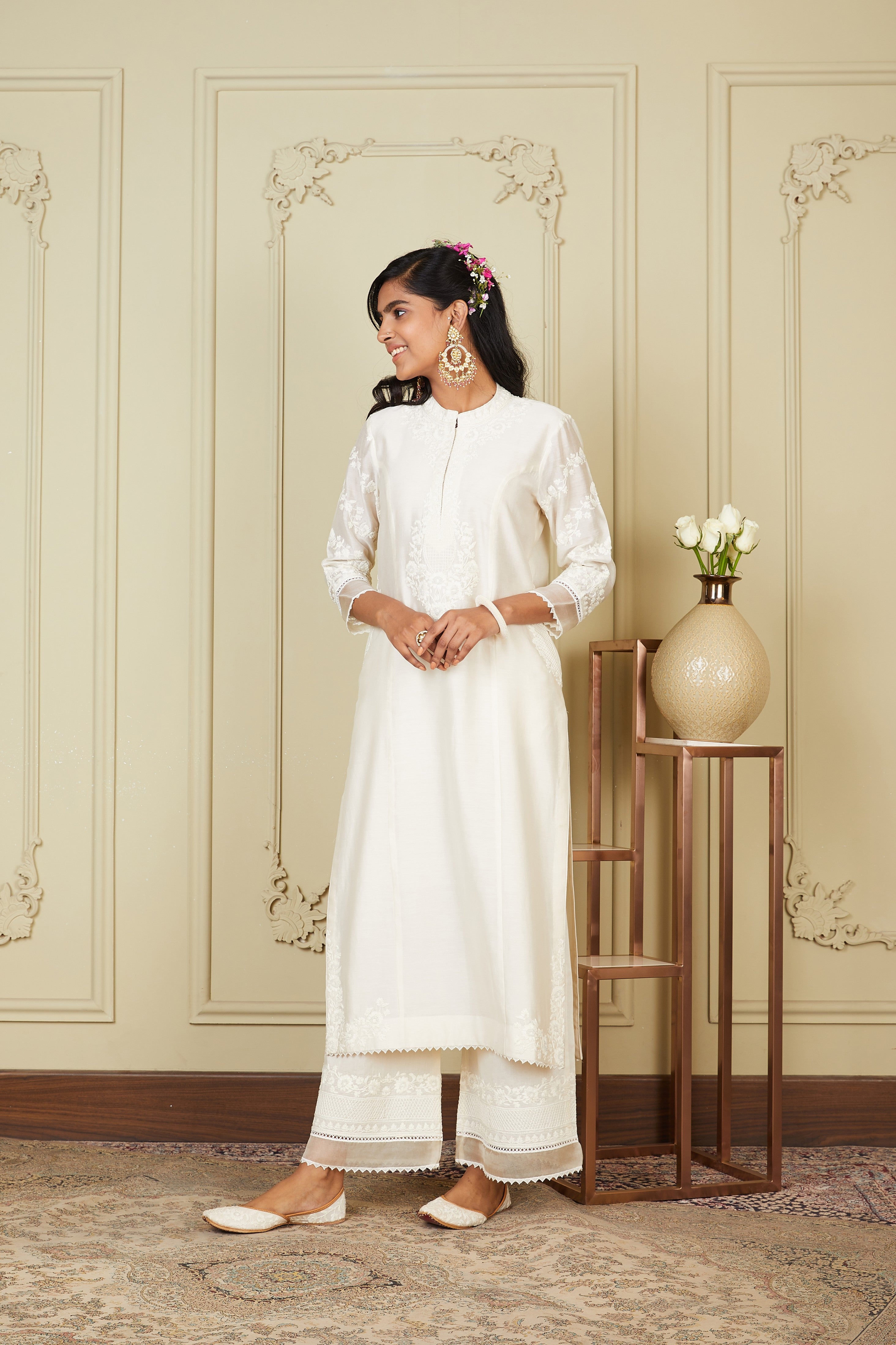 Banafsha - Daisy Ivory Long Kurta With Palazzo
