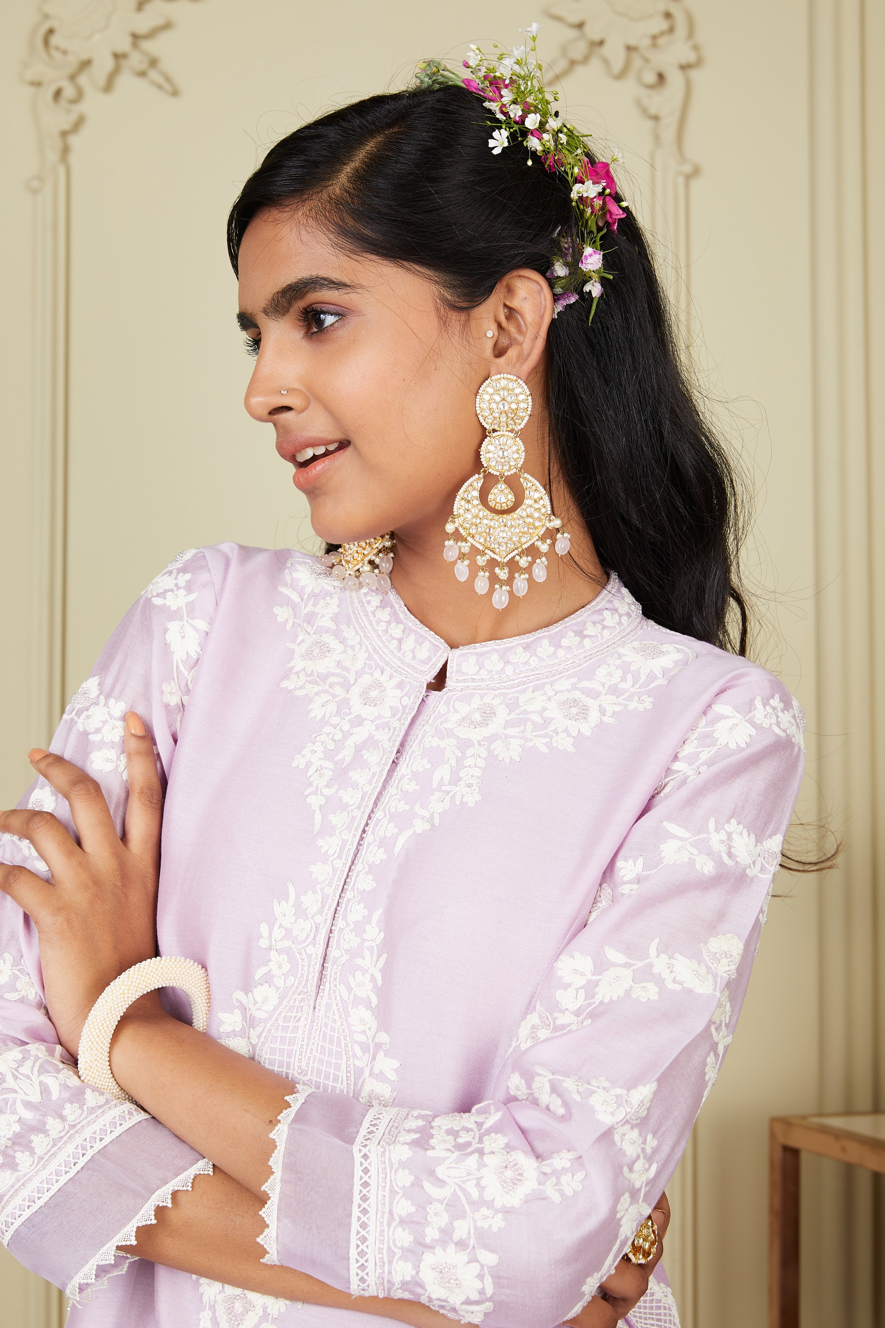 Banafsha - Periwinkle Long Kurta With Palazzo