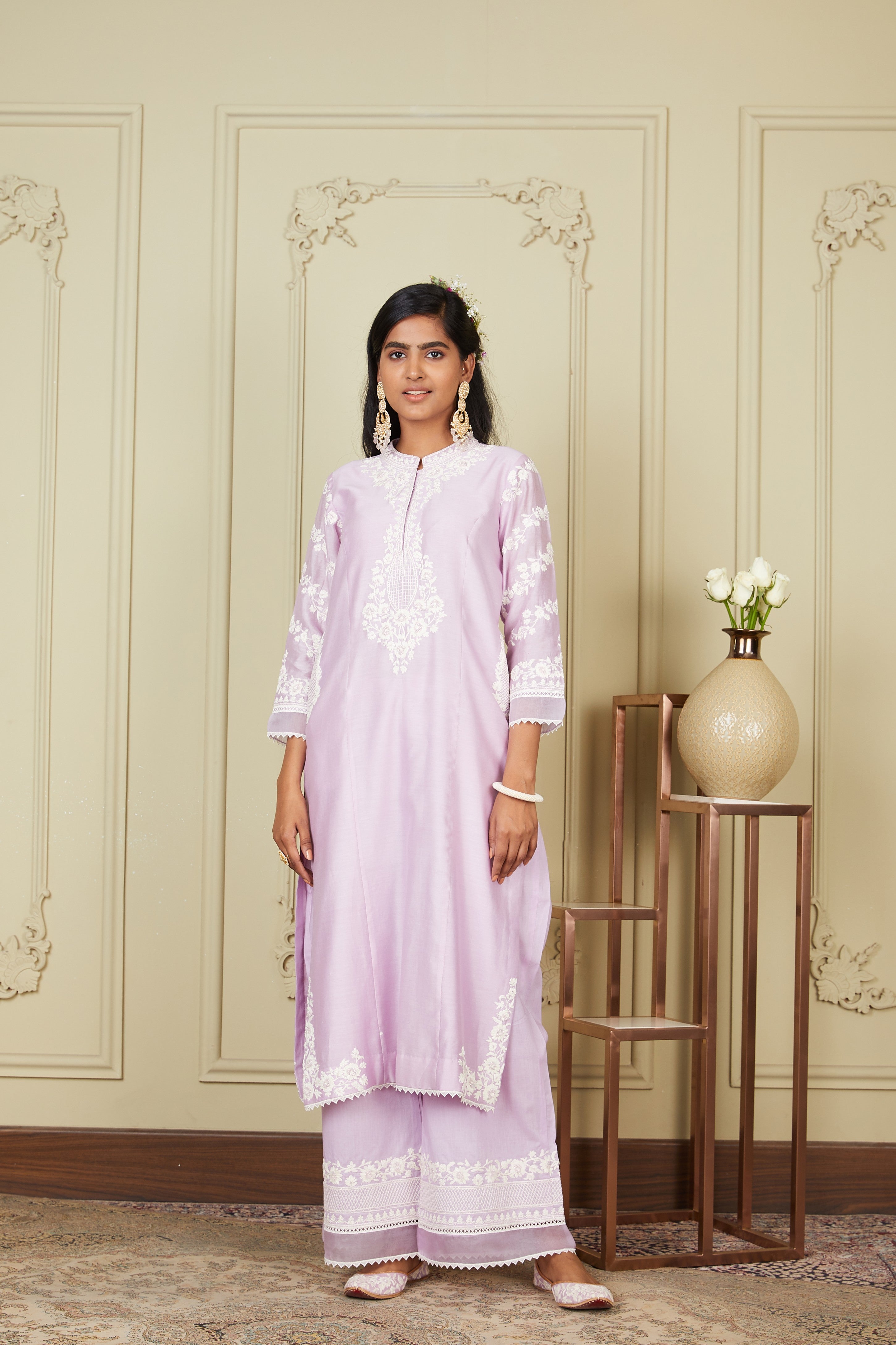 Banafsha - Periwinkle Long Kurta With Palazzo
