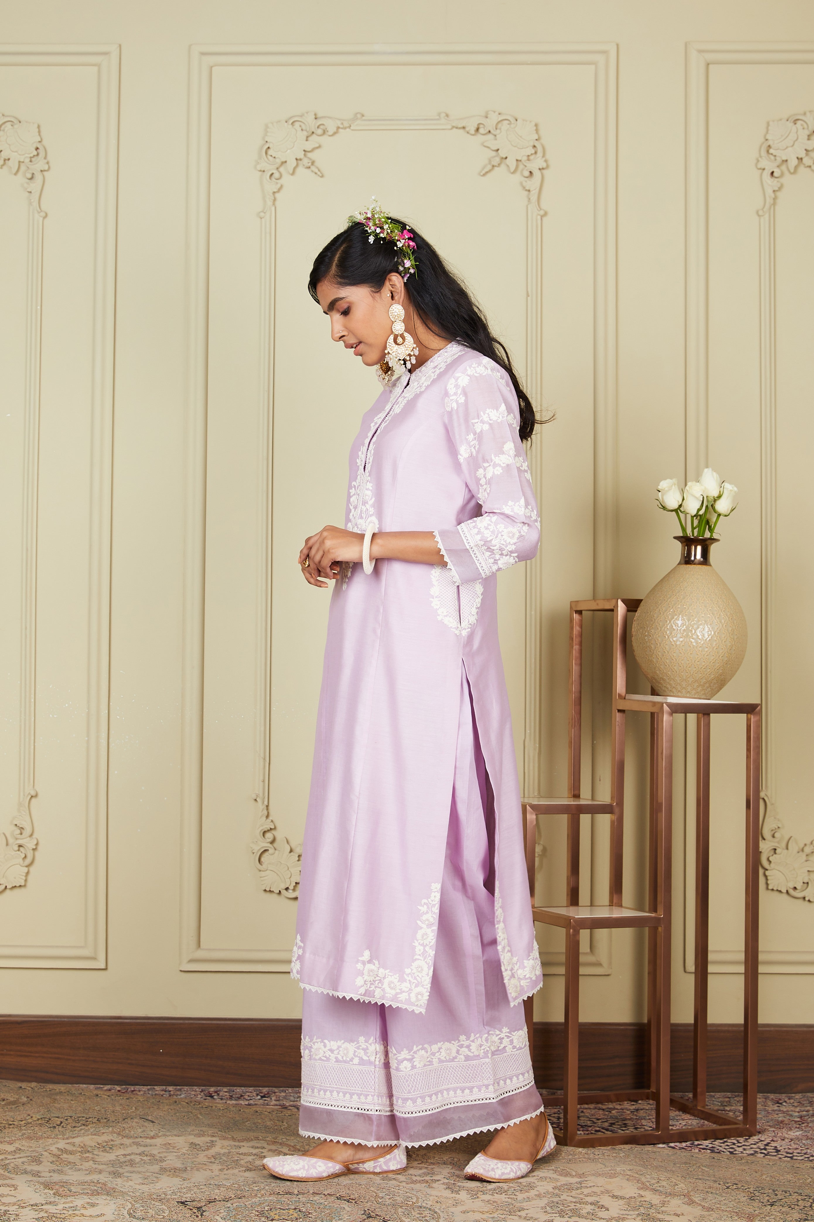 Banafsha - Periwinkle Long Kurta With Palazzo