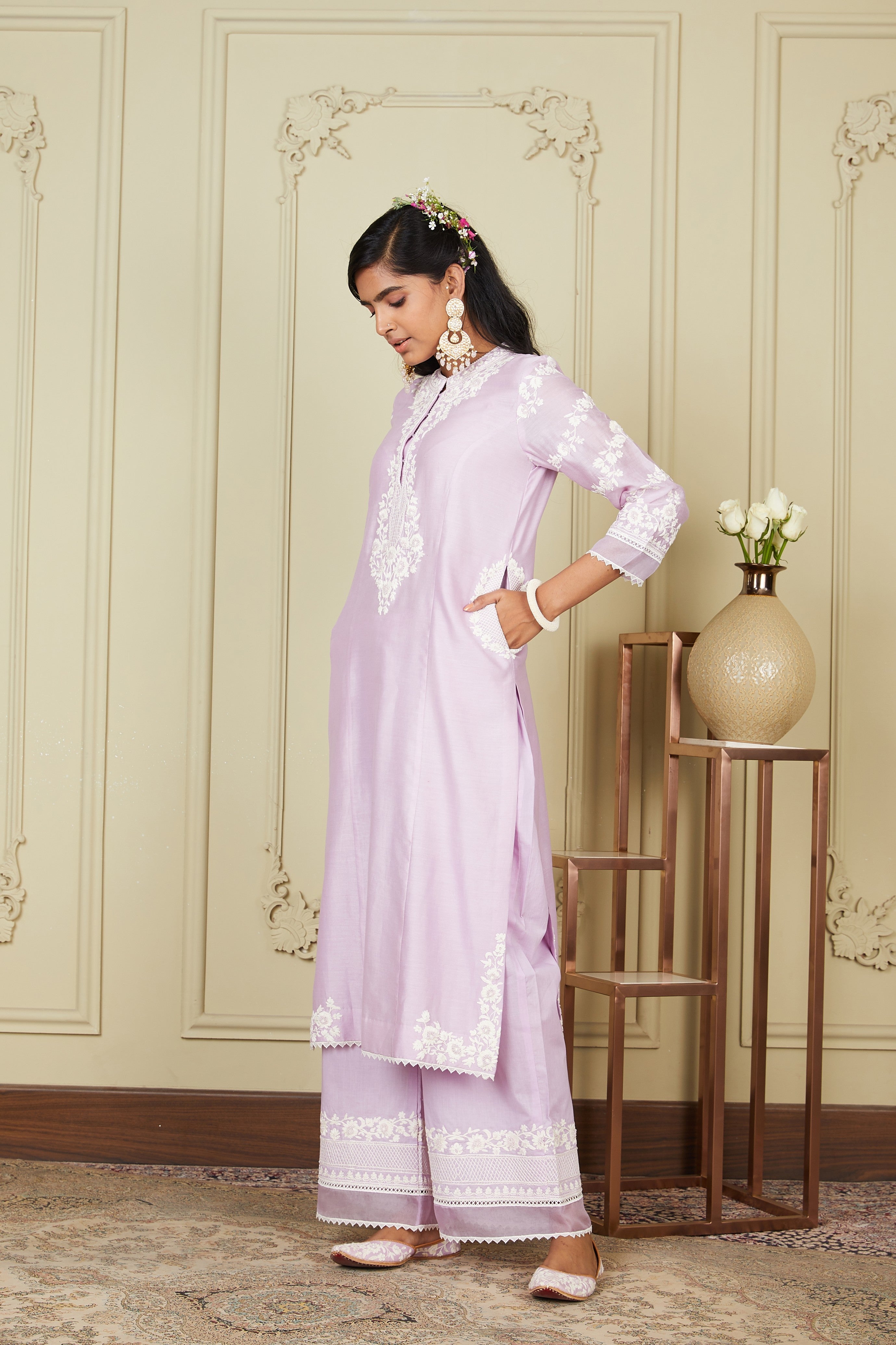 Banafsha - Periwinkle Long Kurta With Palazzo