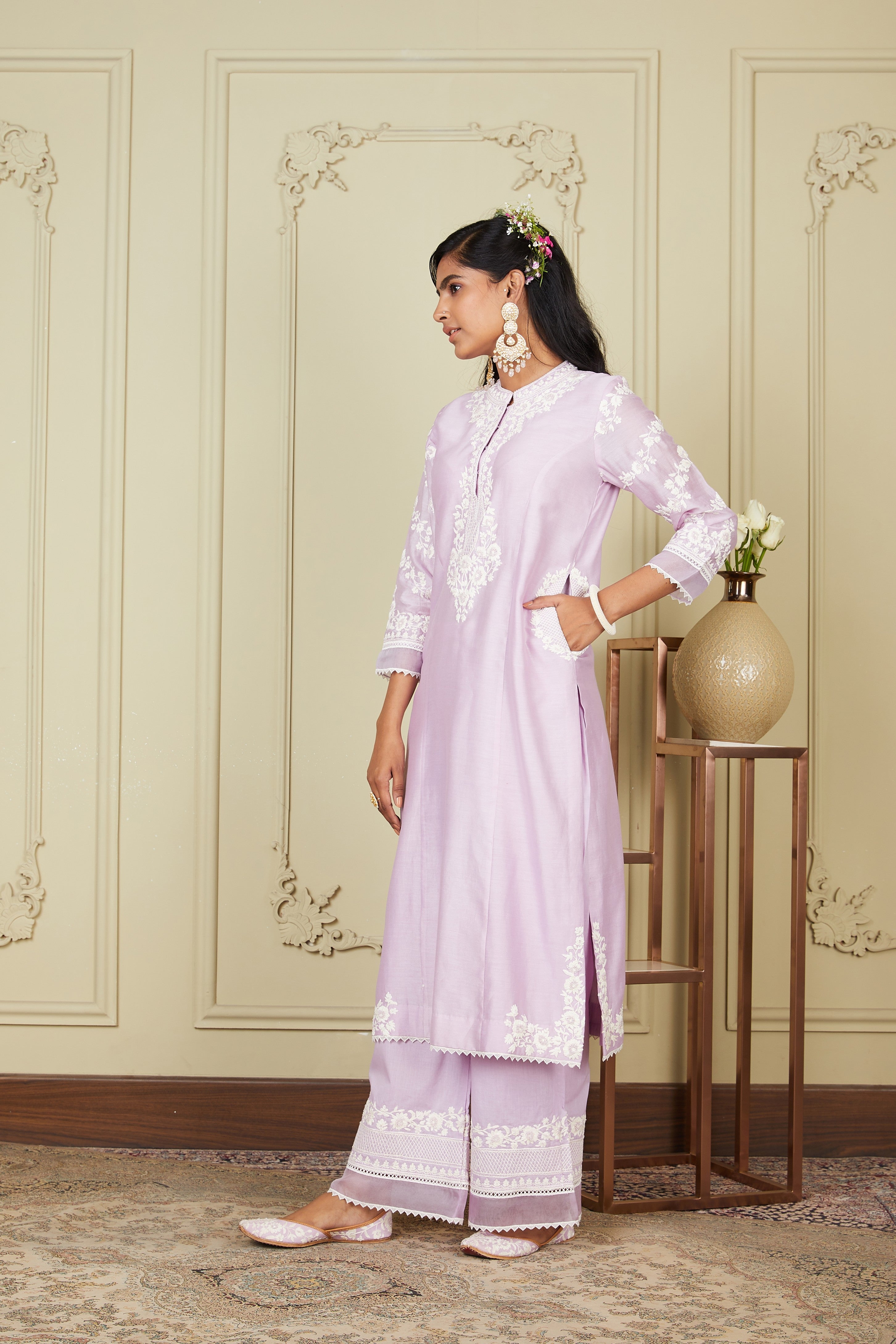 Banafsha - Periwinkle Long Kurta With Palazzo