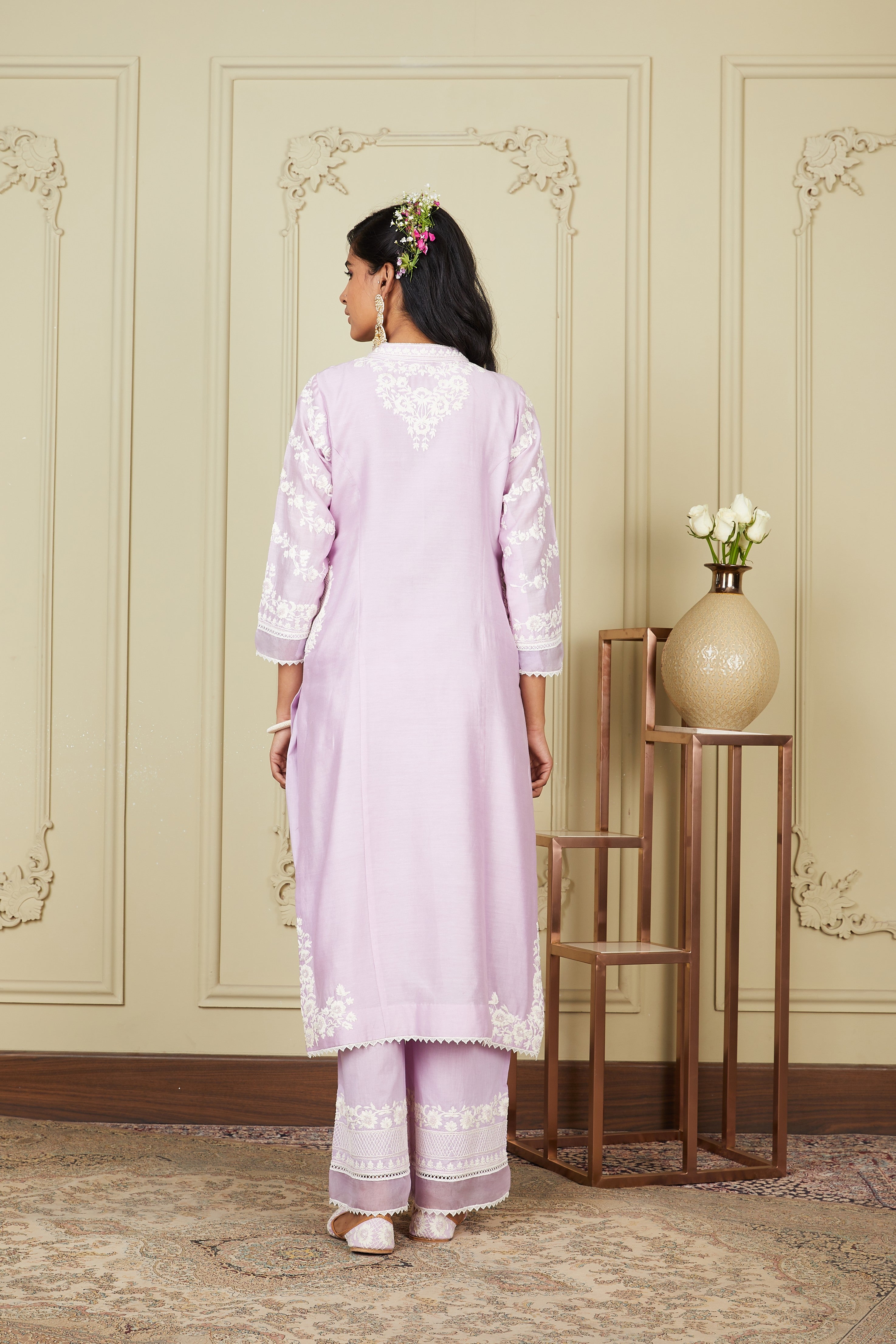 Banafsha - Periwinkle Long Kurta With Palazzo