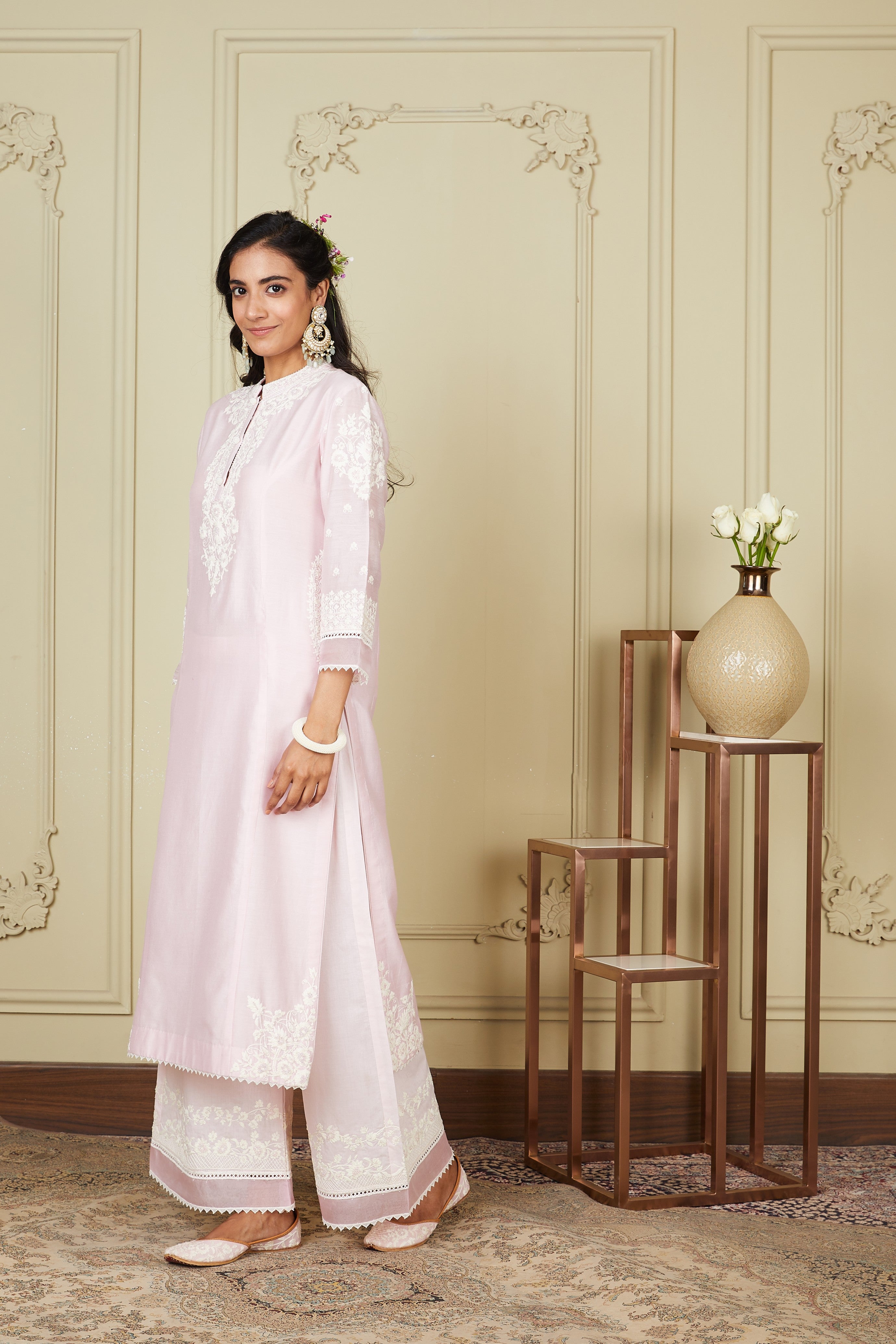 Bahareh - Pearl Blush Long Kurta With Palazzo
