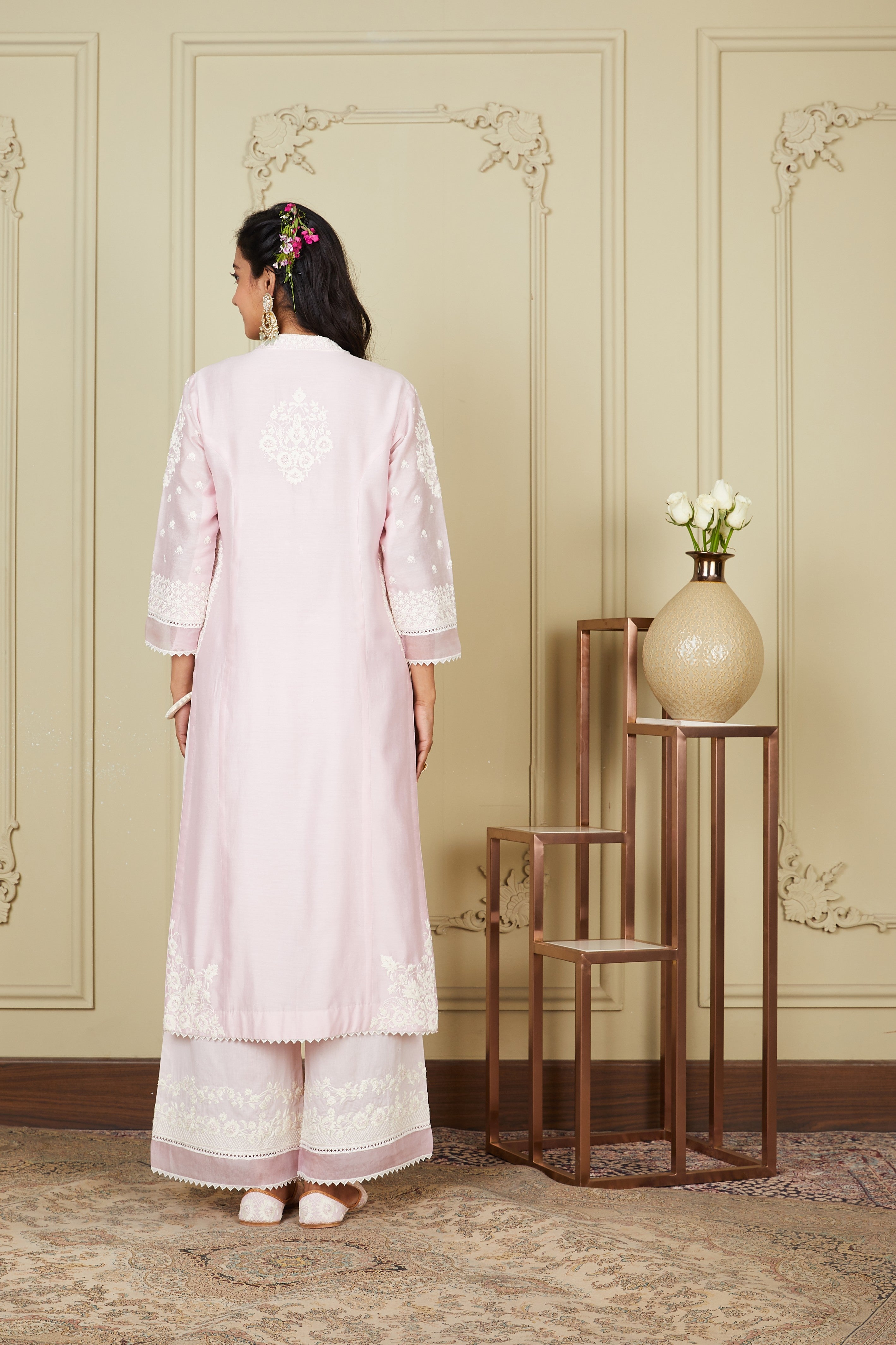 Bahareh - Pearl Blush Long Kurta With Palazzo