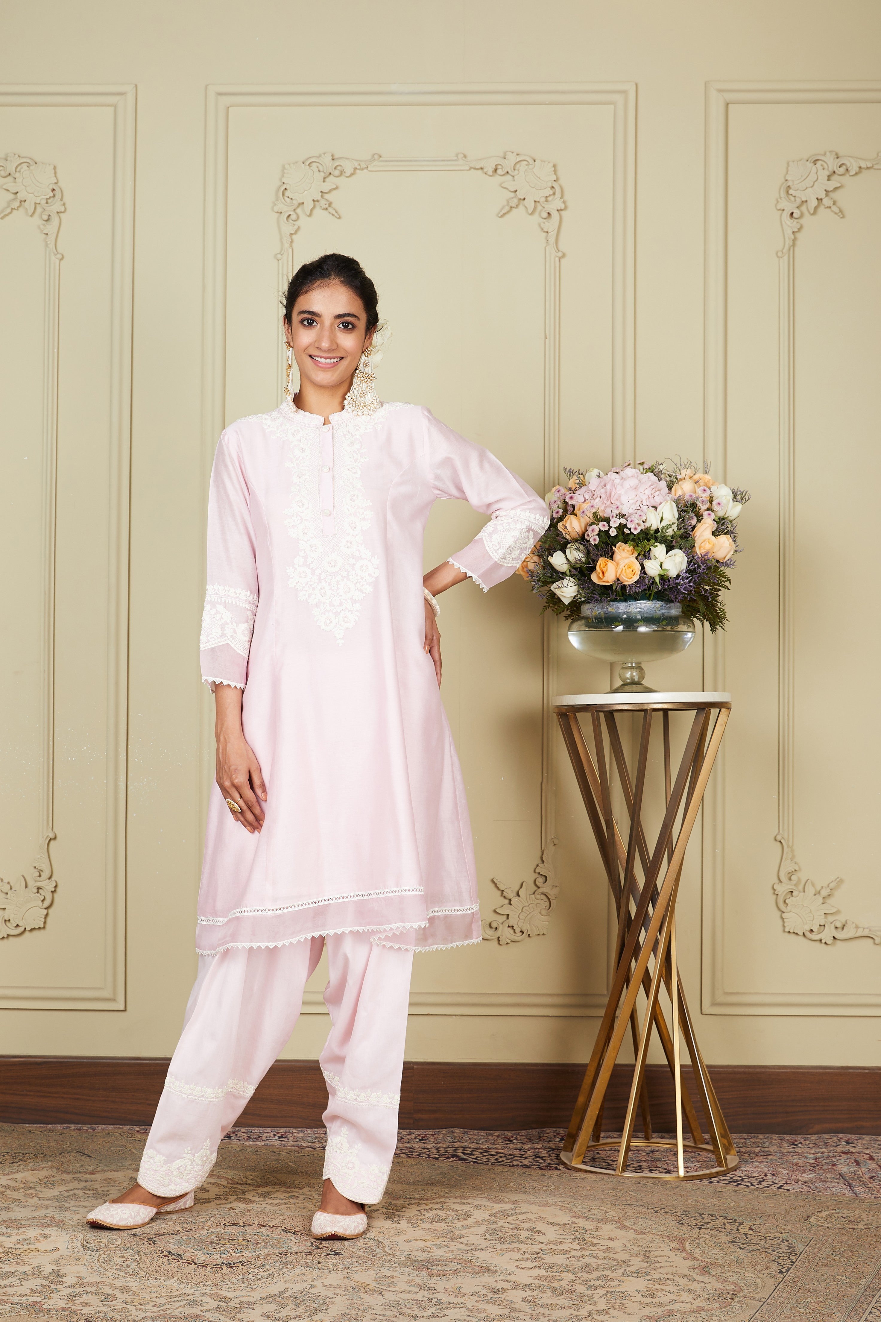 Ryhana - Pearl Blush Princess-Cut Short Kurta With Salwar And Dupatta