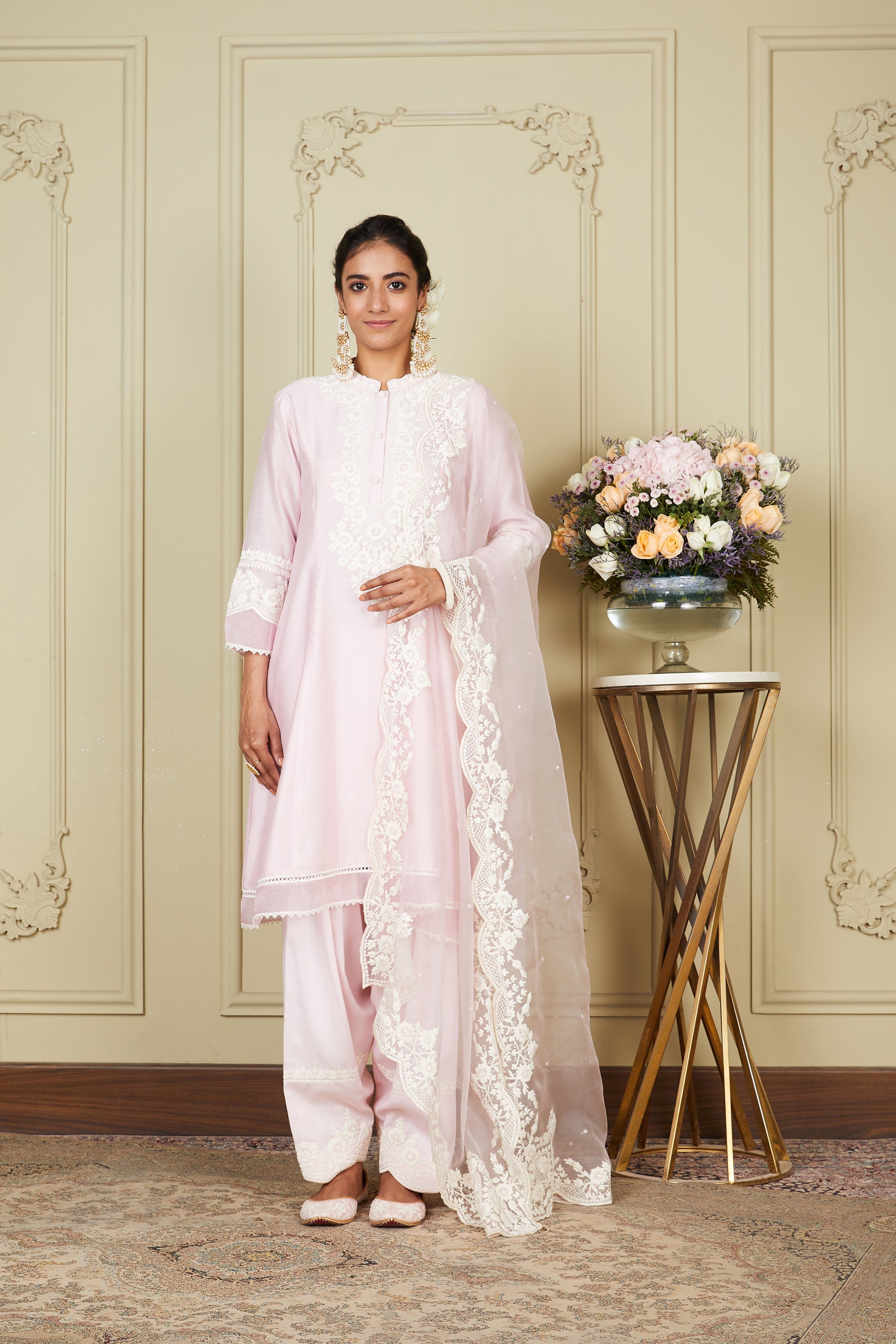 Ryhana - Pearl Blush Princess-Cut Short Kurta With Salwar And Dupatta