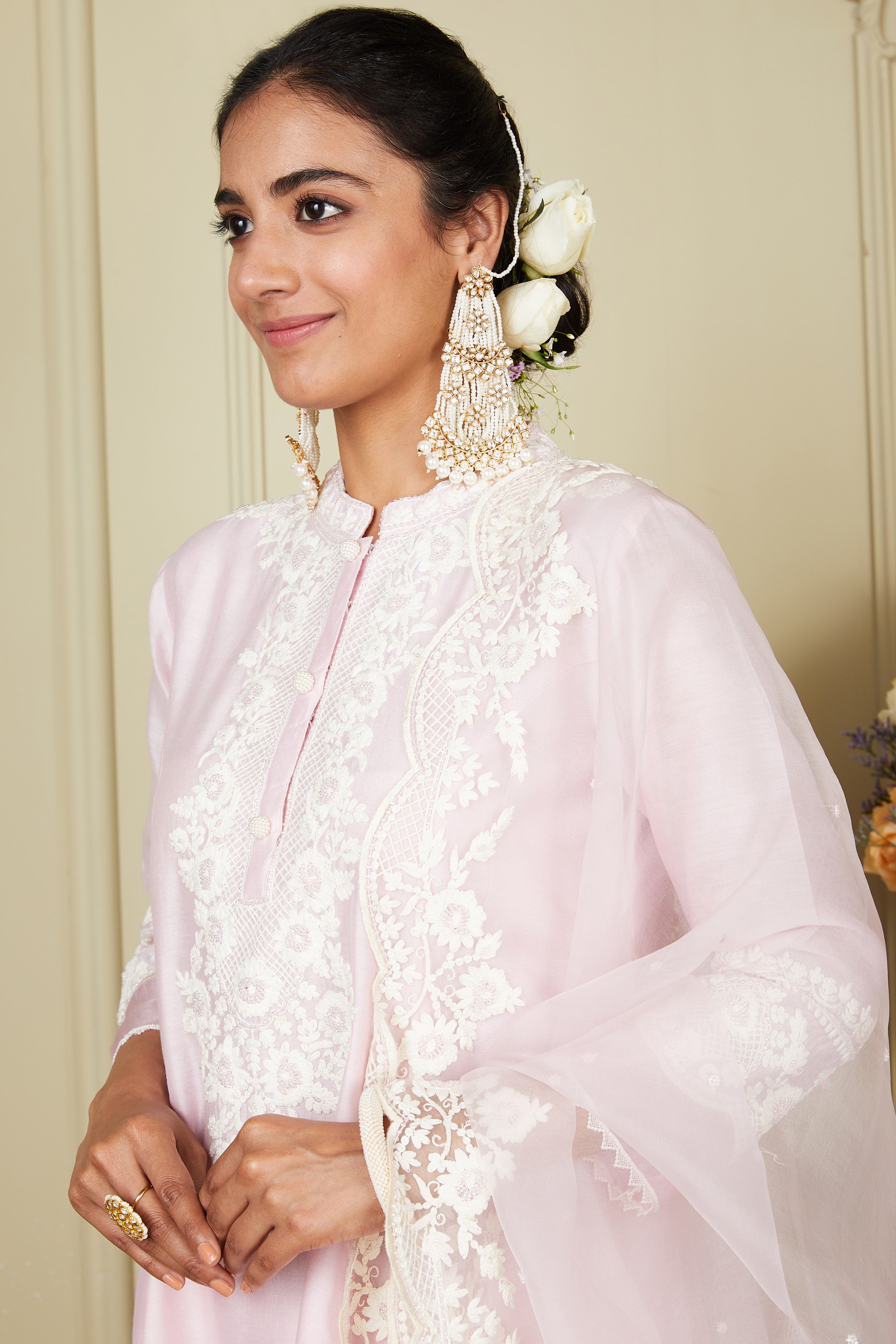 Ryhana - Pearl Blush Princess-Cut Short Kurta With Salwar And Dupatta