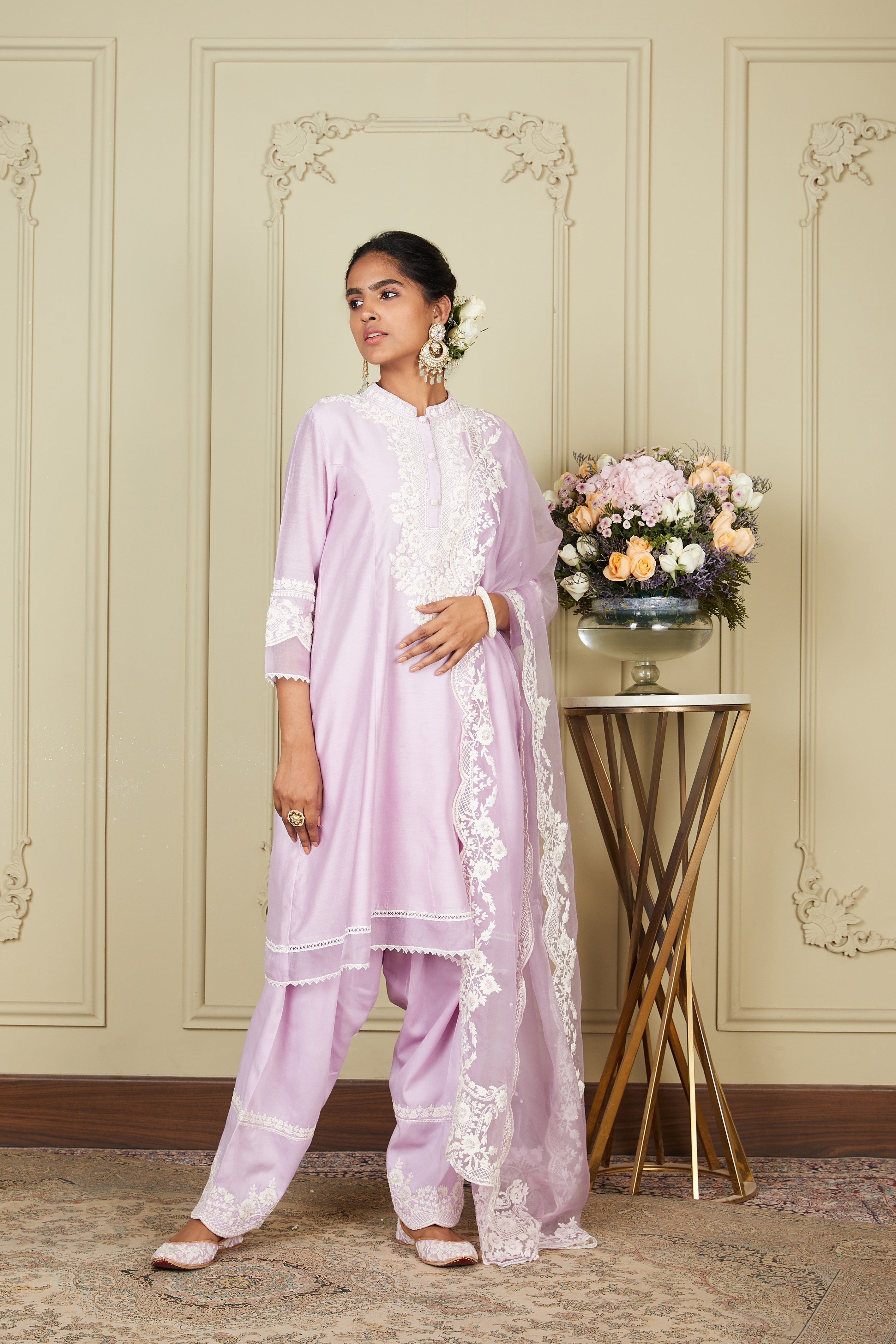Ryhana - Periwinkle Princess-Cut Short Kurta With Salwar And Dupatta