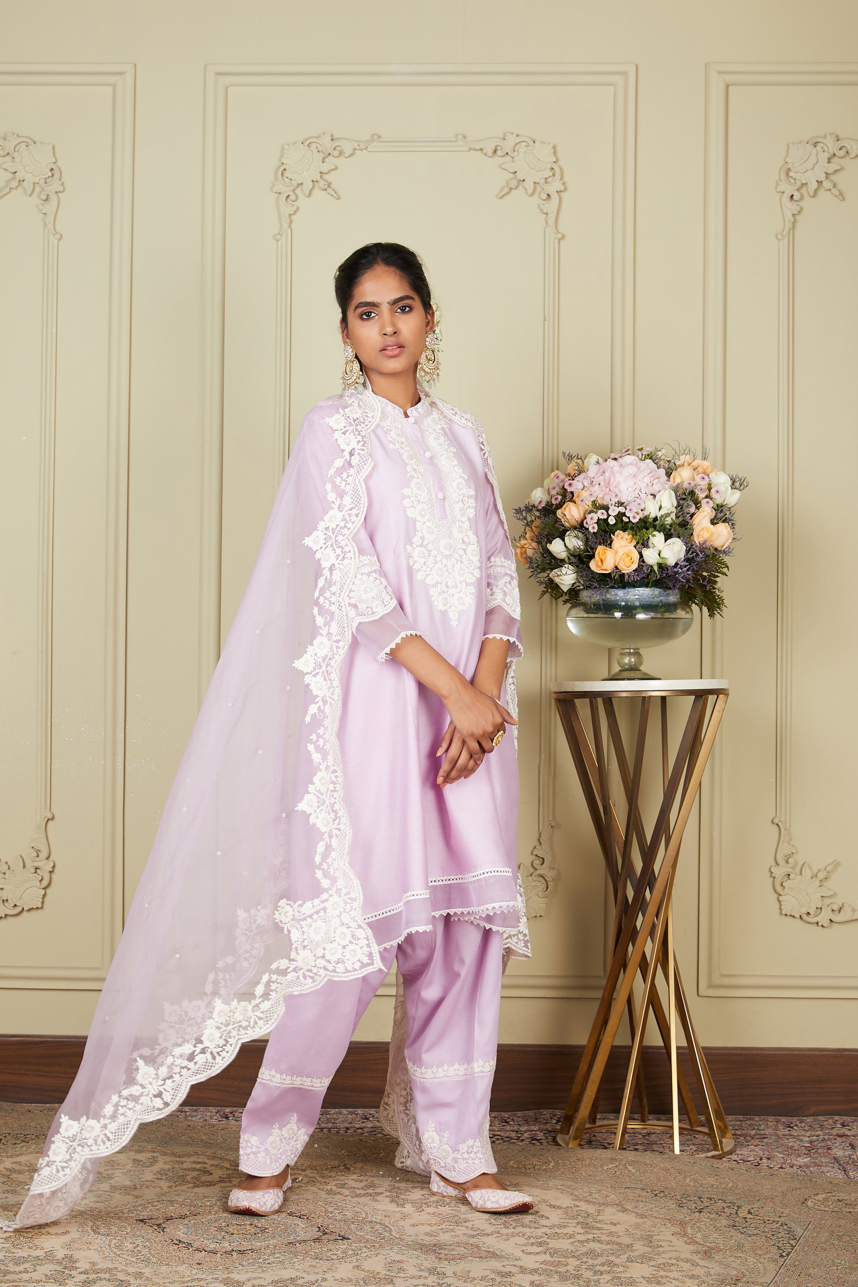 Ryhana - Periwinkle Princess-Cut Short Kurta With Salwar And Dupatta