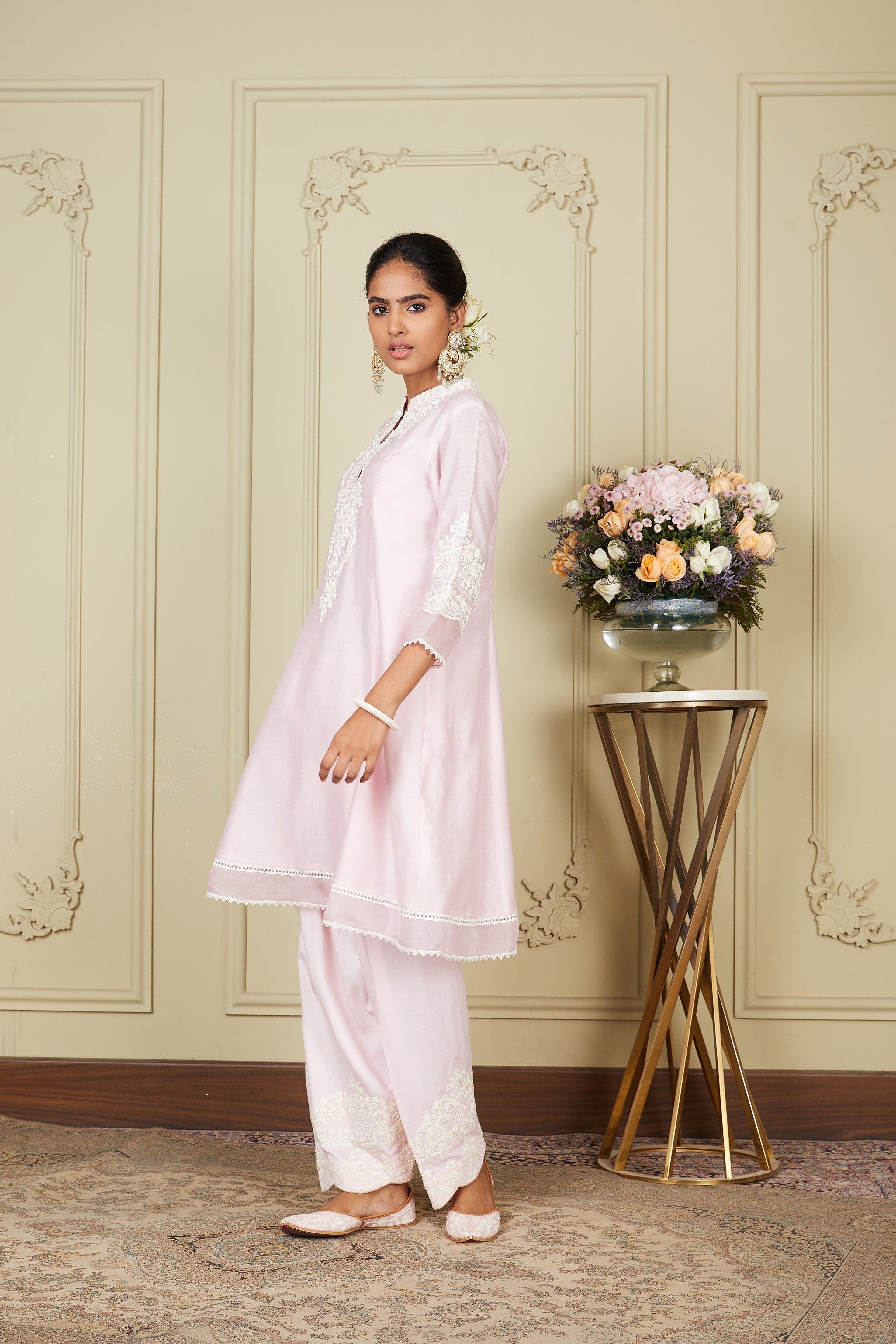 Kiara Advani V Neck Ruzena - Pearl Blush Princess-Cut Short Kurta With Salwar And Dupatta