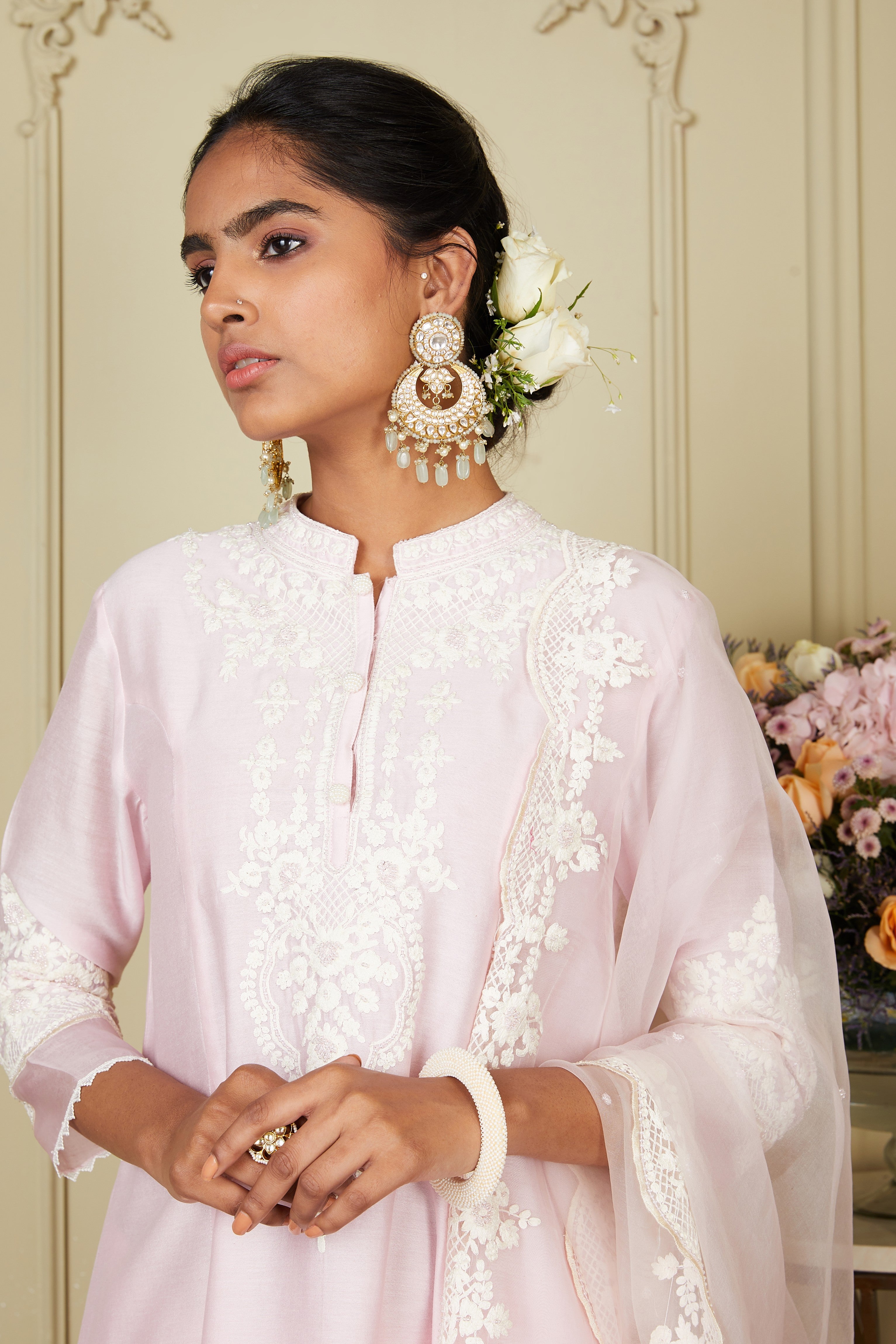 Kiara Advani V Neck Ruzena - Pearl Blush Princess-Cut Short Kurta With Salwar And Dupatta