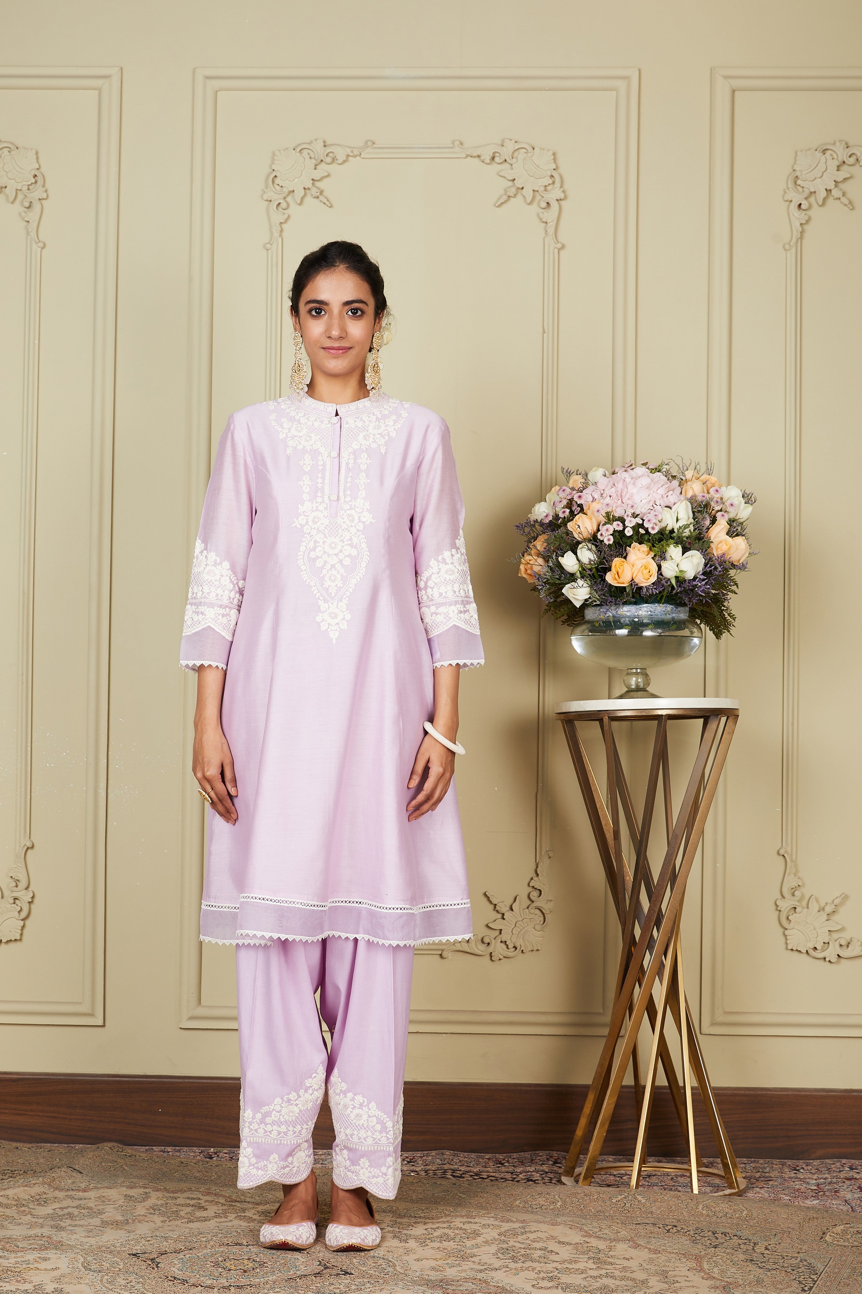 Ruzena - Periwinkle Princess-Cut Short Kurta With Salwar And Dupatta