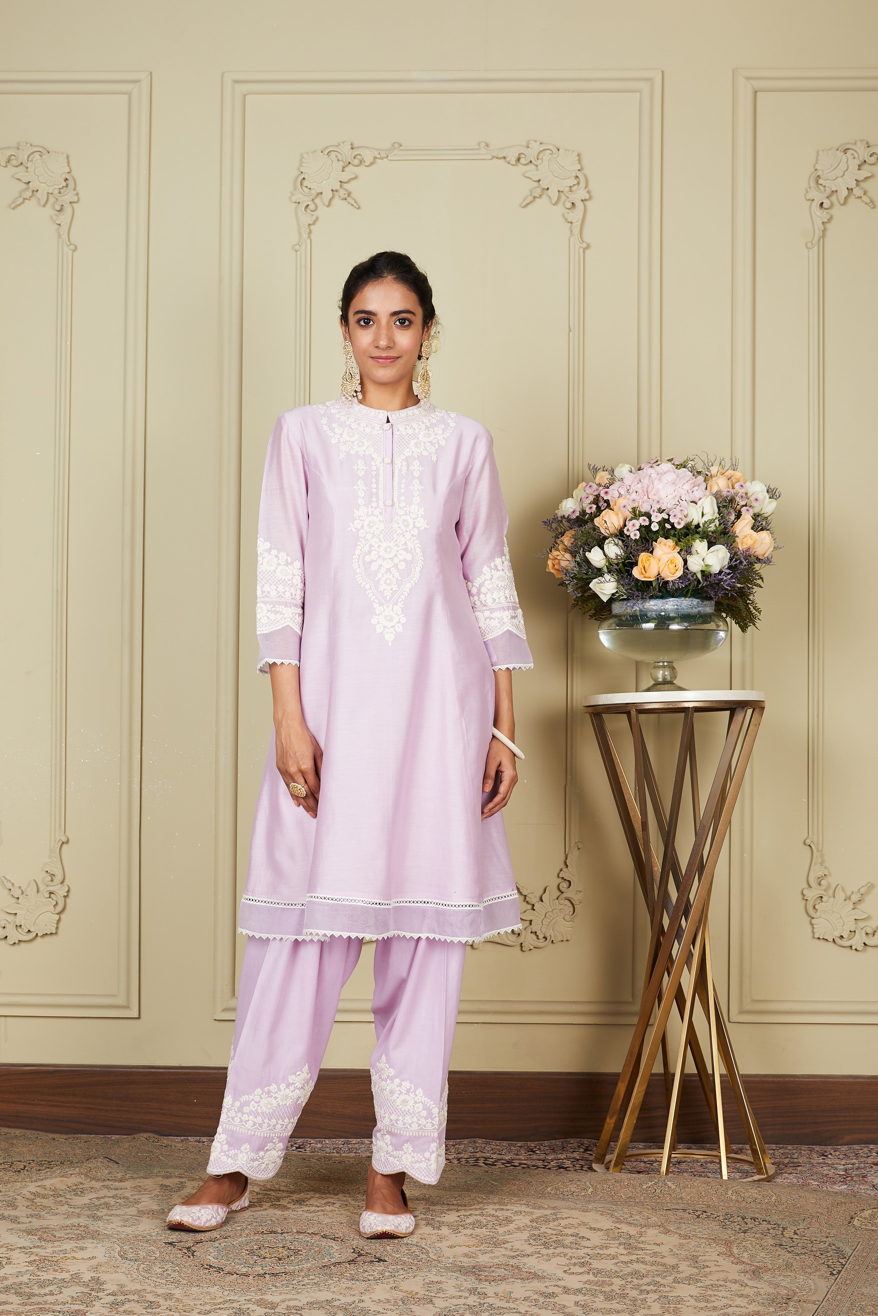 Ruzena - Periwinkle Princess-Cut Short Kurta With Salwar And Dupatta