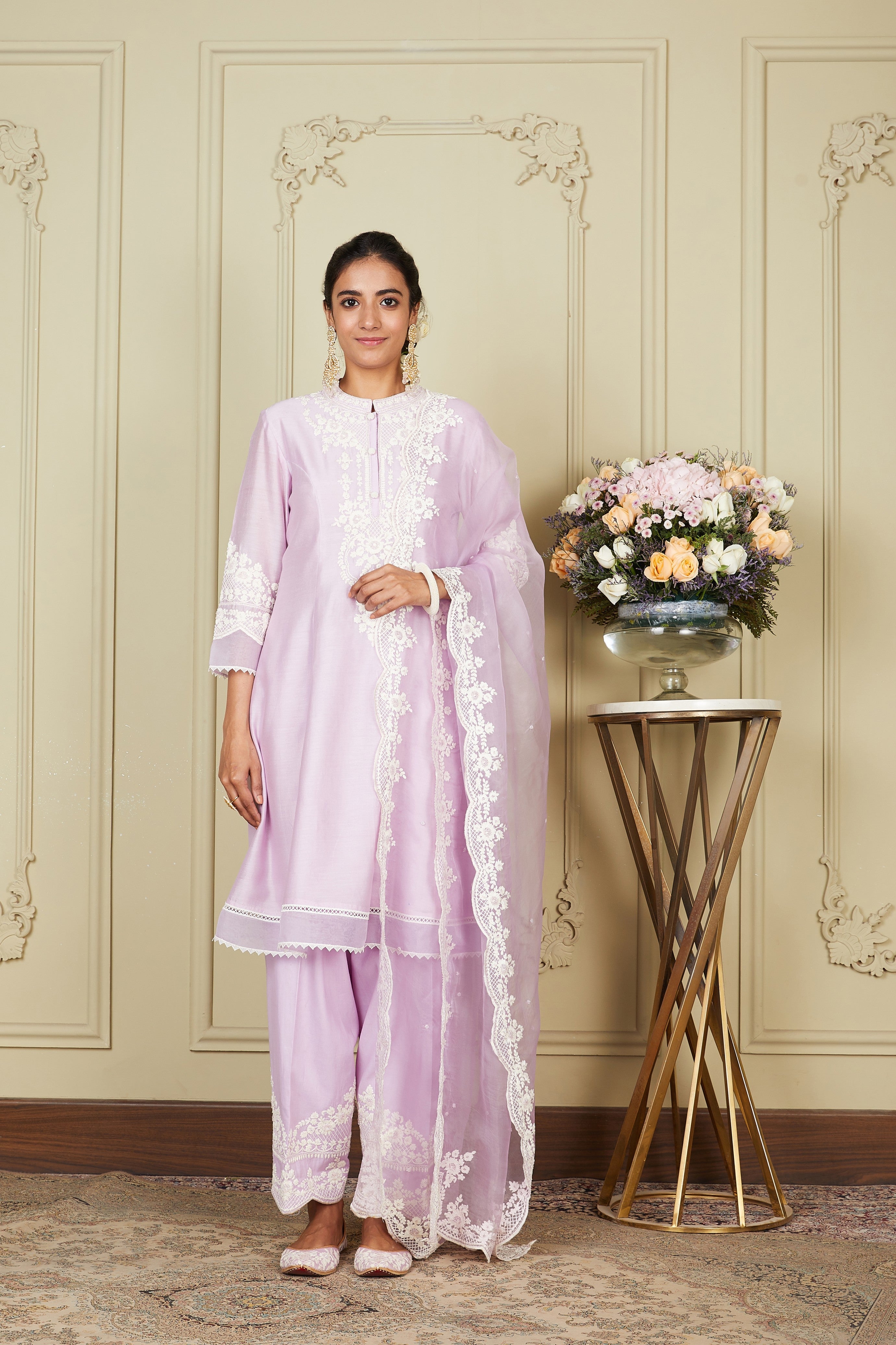 Ruzena - Periwinkle Princess-Cut Short Kurta With Salwar And Dupatta