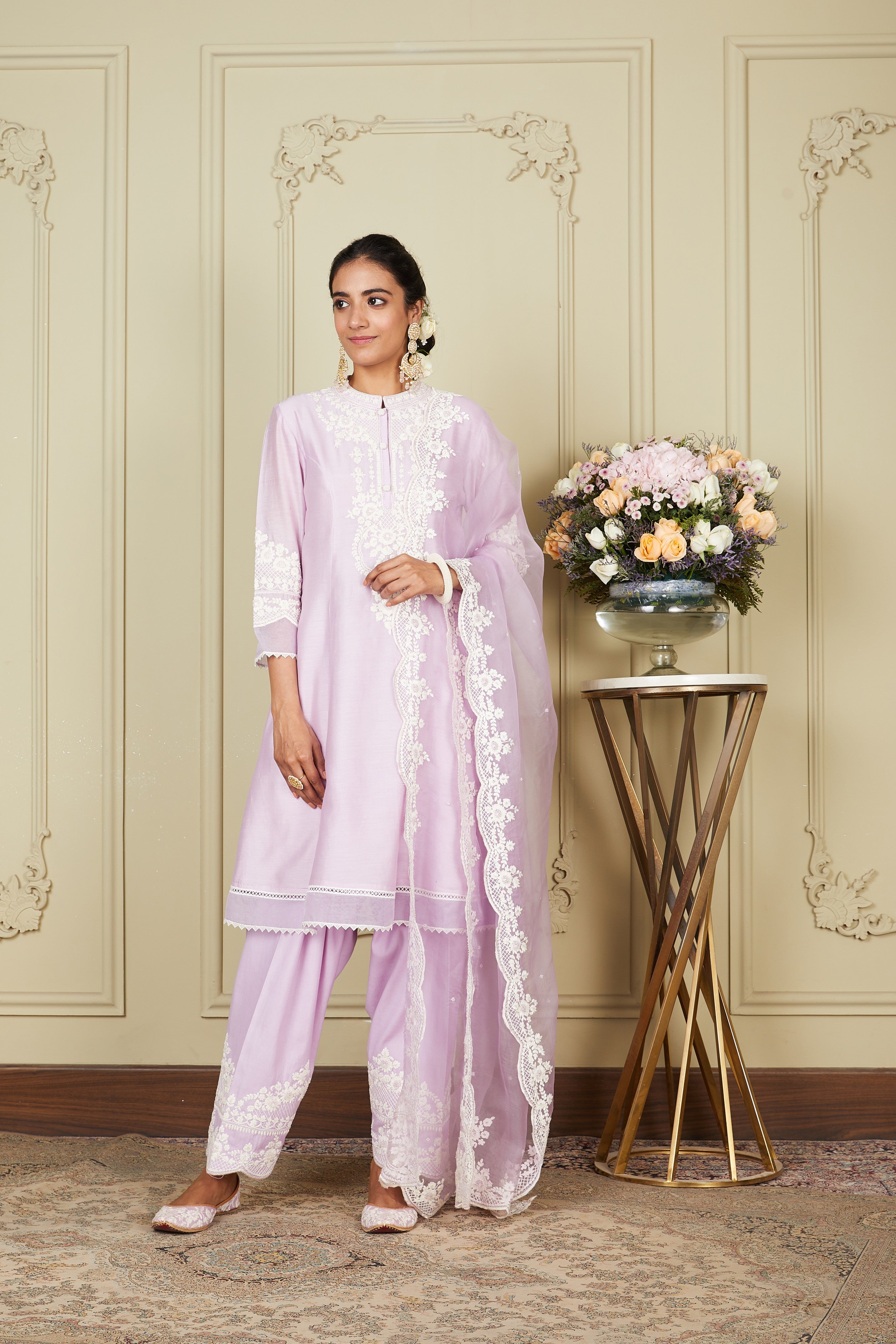 Ruzena - Periwinkle Princess-Cut Short Kurta With Salwar And Dupatta