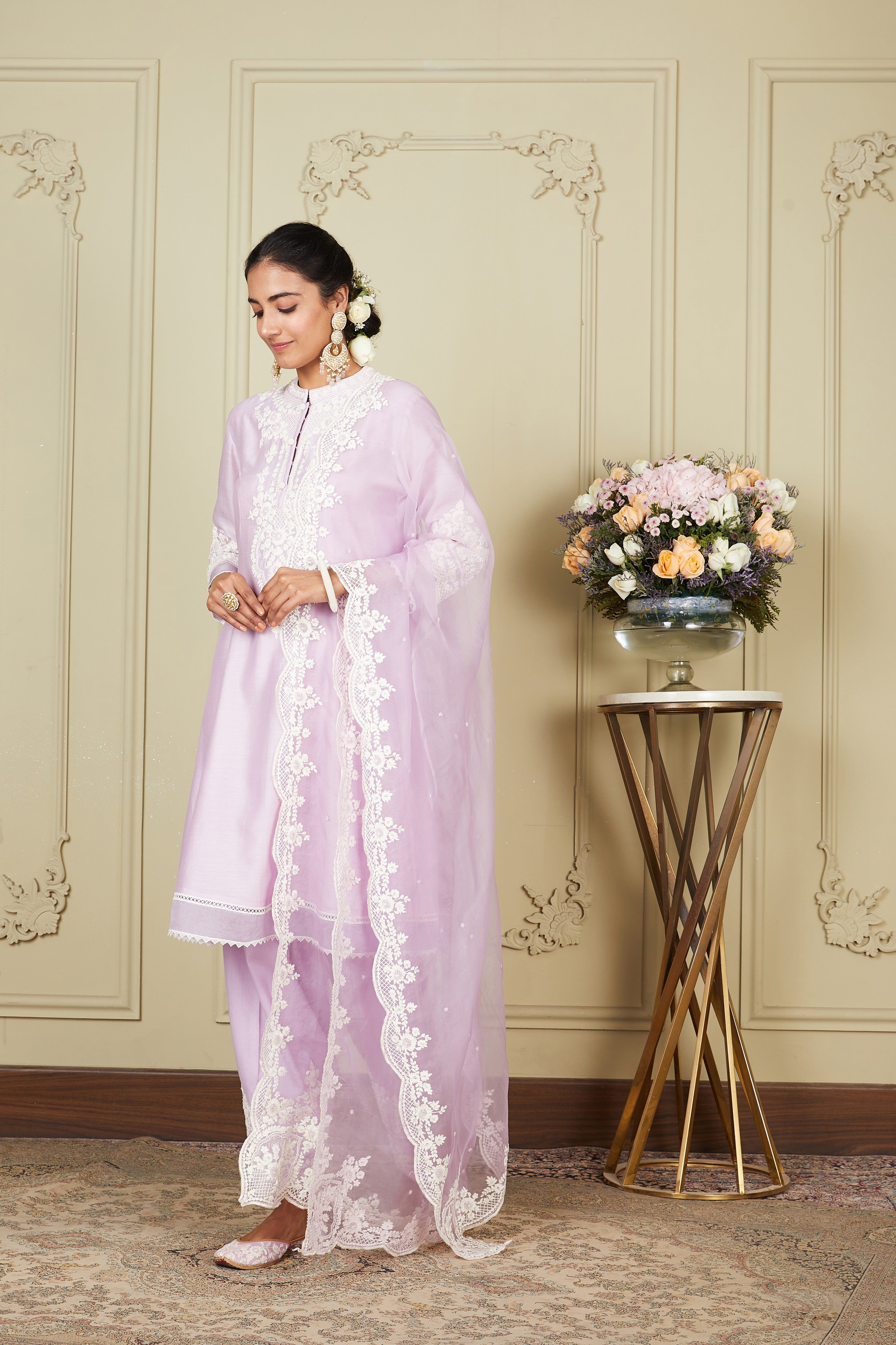 Ruzena - Periwinkle Princess-Cut Short Kurta With Salwar And Dupatta