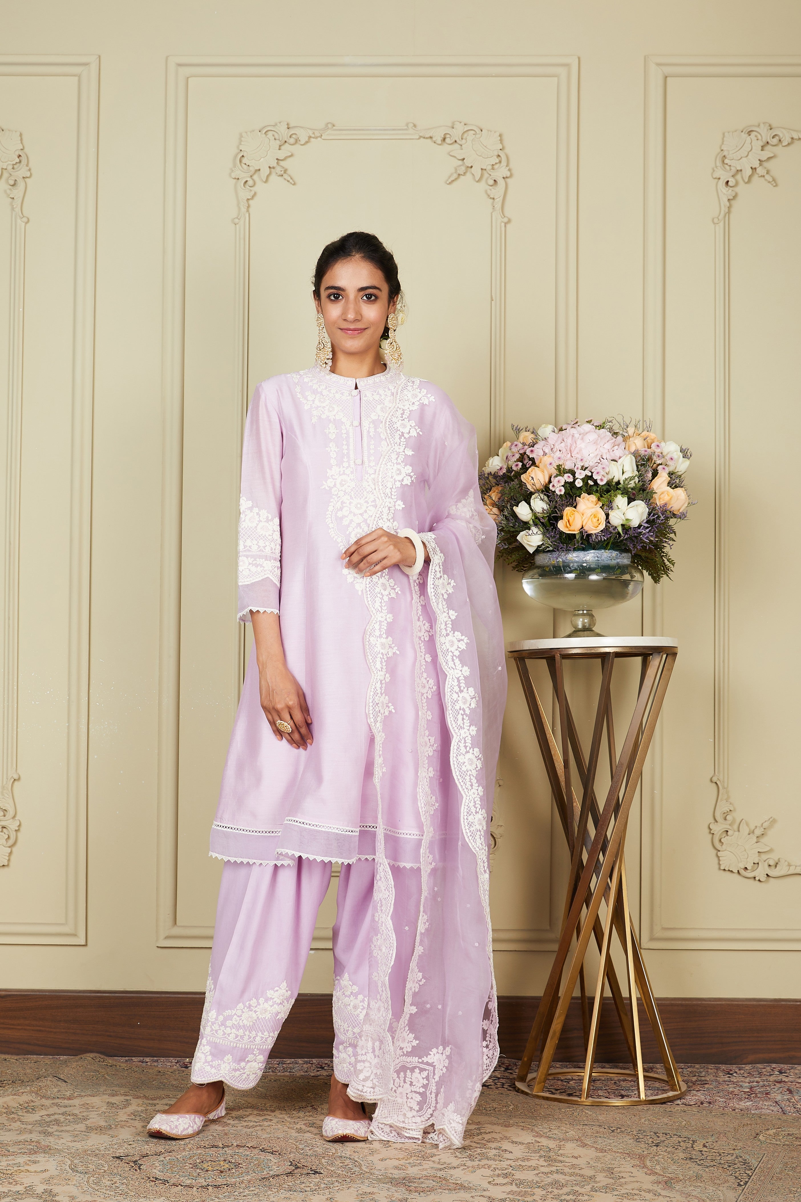 Ruzena - Periwinkle Princess-Cut Short Kurta With Salwar And Dupatta