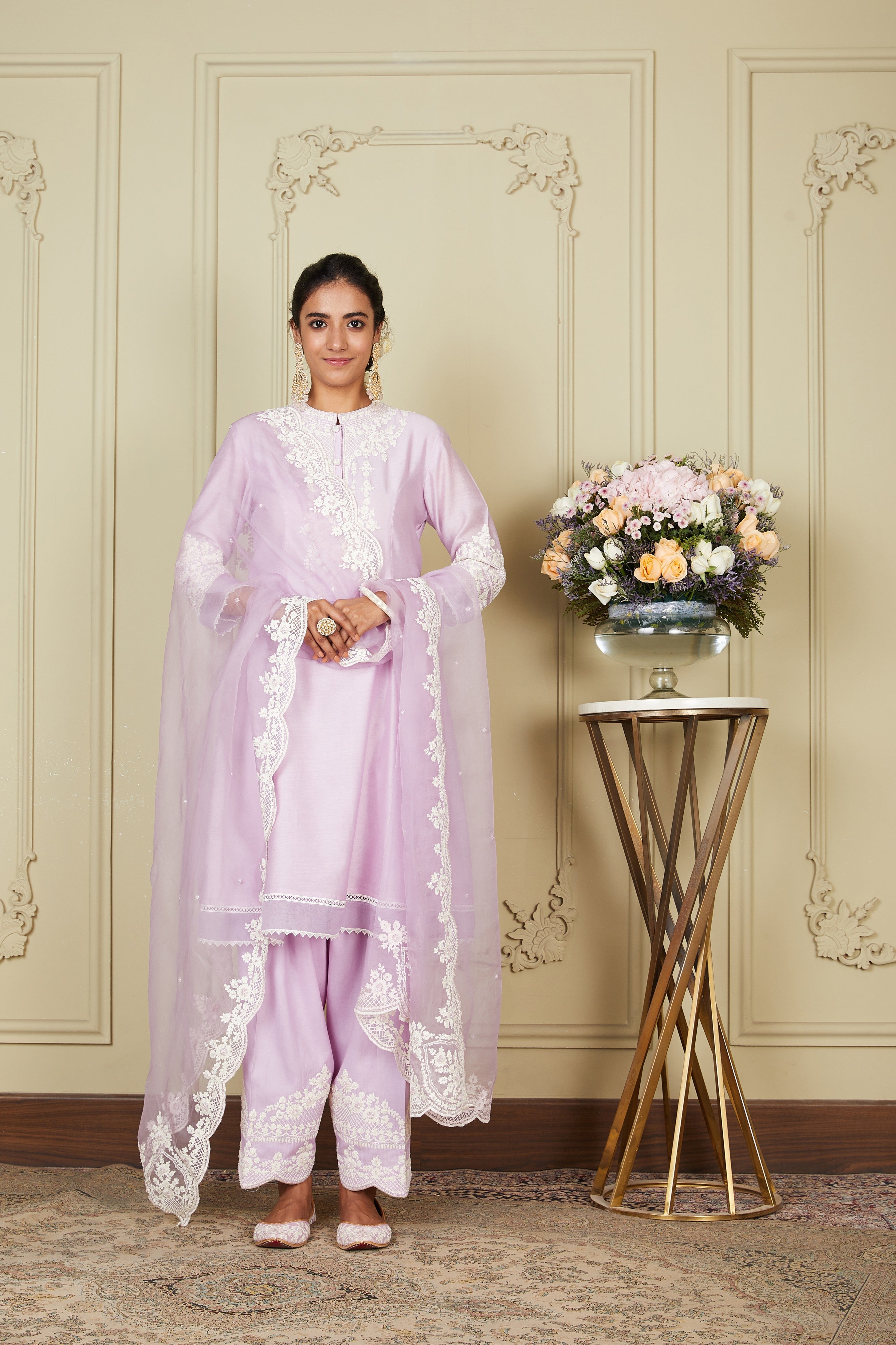 Ruzena - Periwinkle Princess-Cut Short Kurta With Salwar And Dupatta