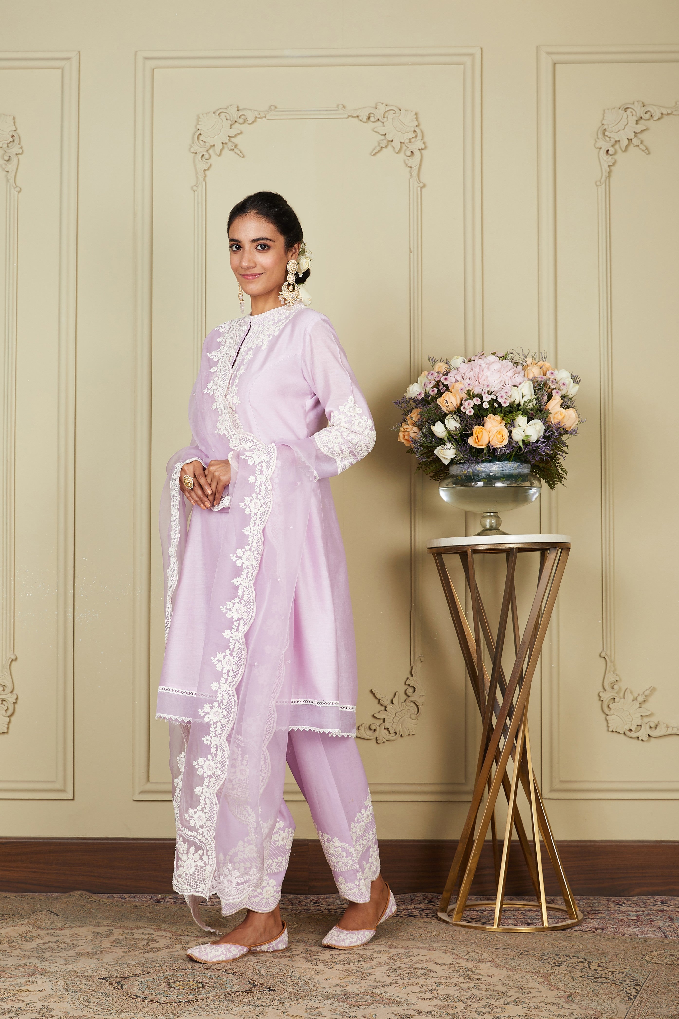 Ruzena - Periwinkle Princess-Cut Short Kurta With Salwar And Dupatta