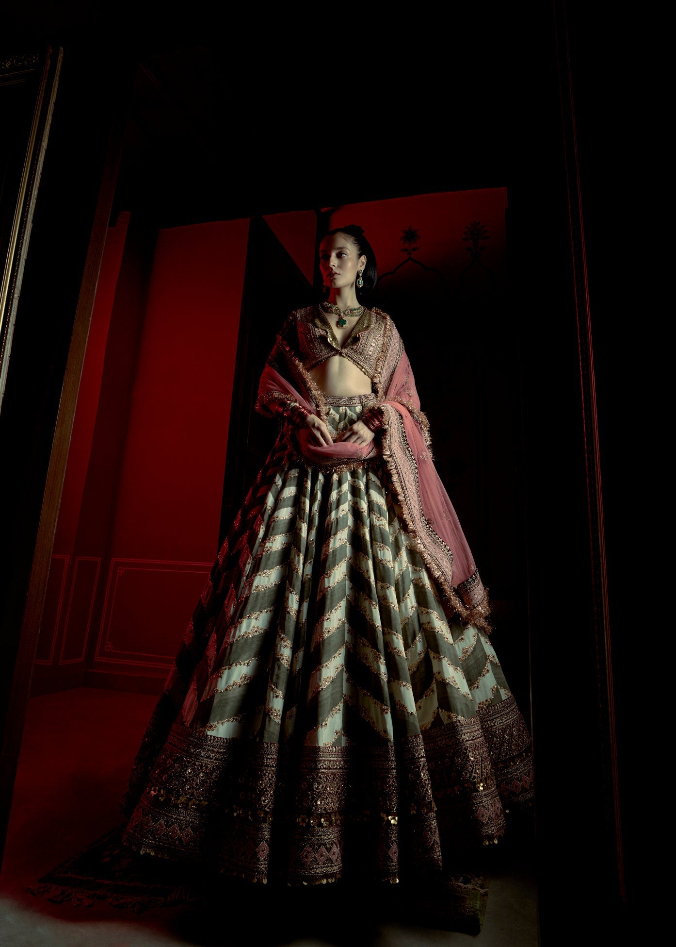 Olive Printed Lehenga Set