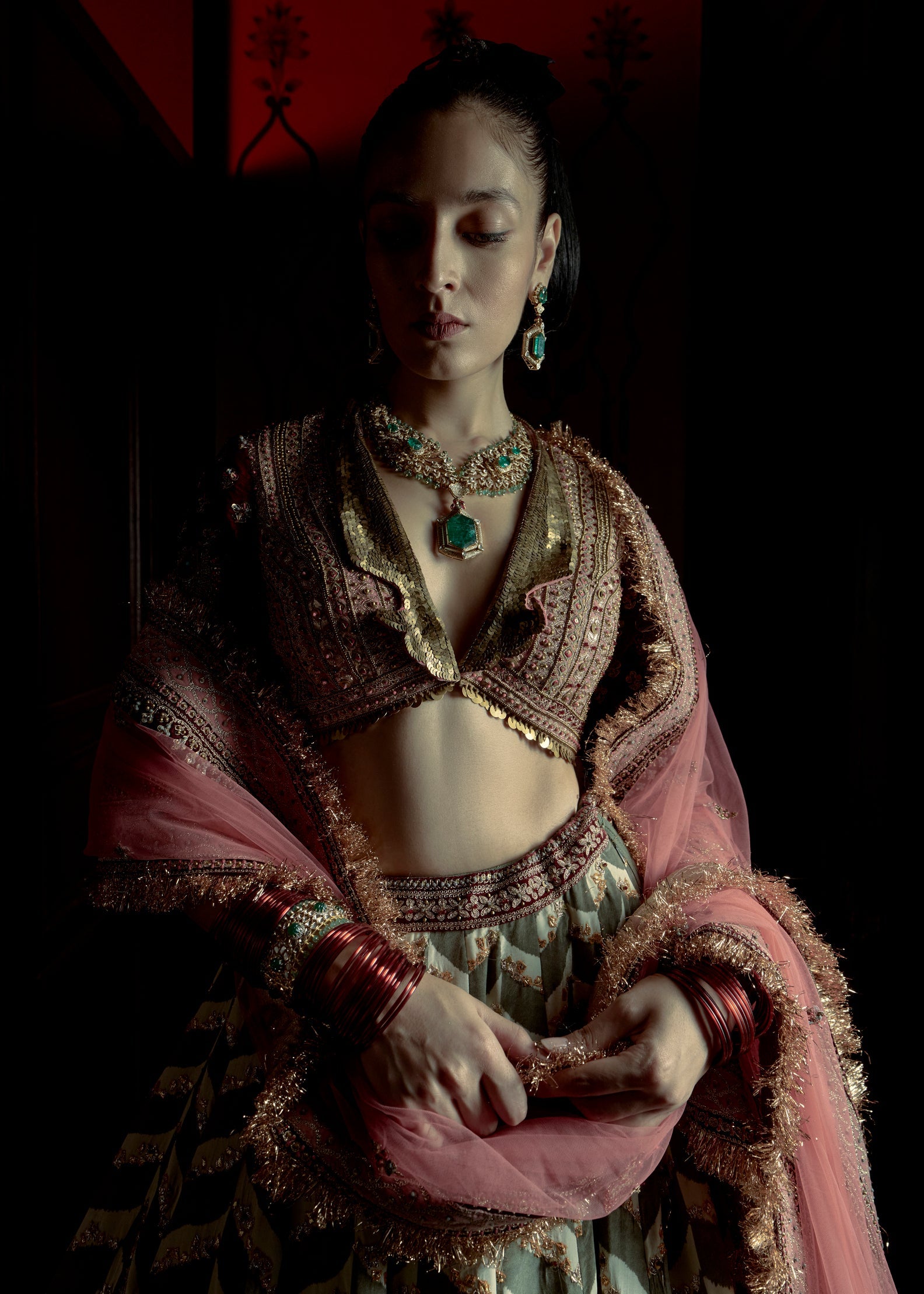 Olive Printed Lehenga Set