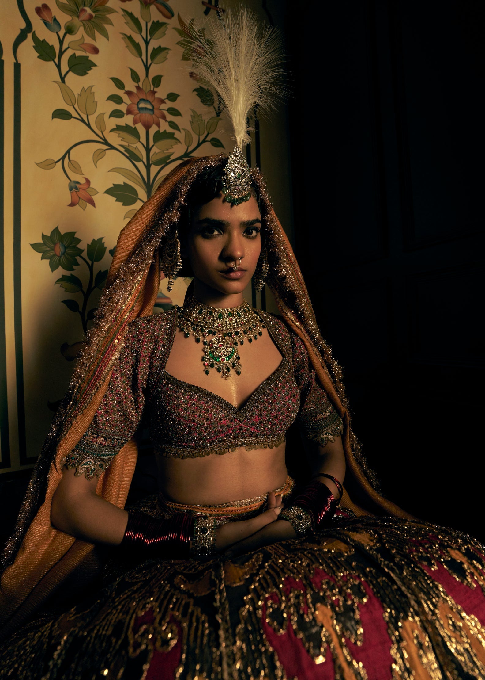 Mustard Grey Raw Silk Lehenga Set
