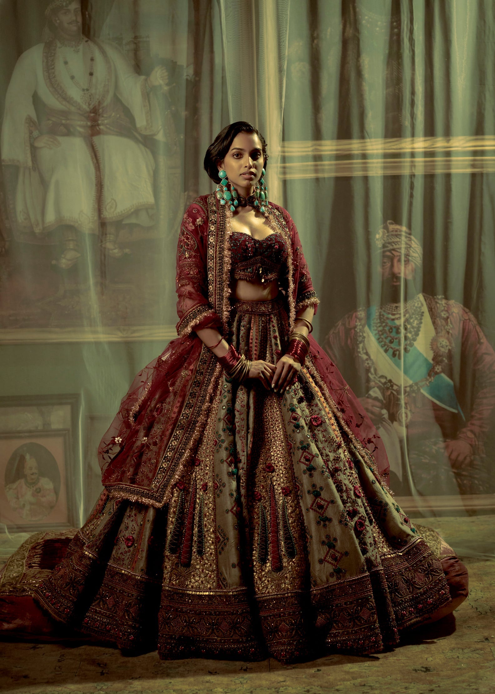 Laurel Oak Raw Silk Lehenga Set