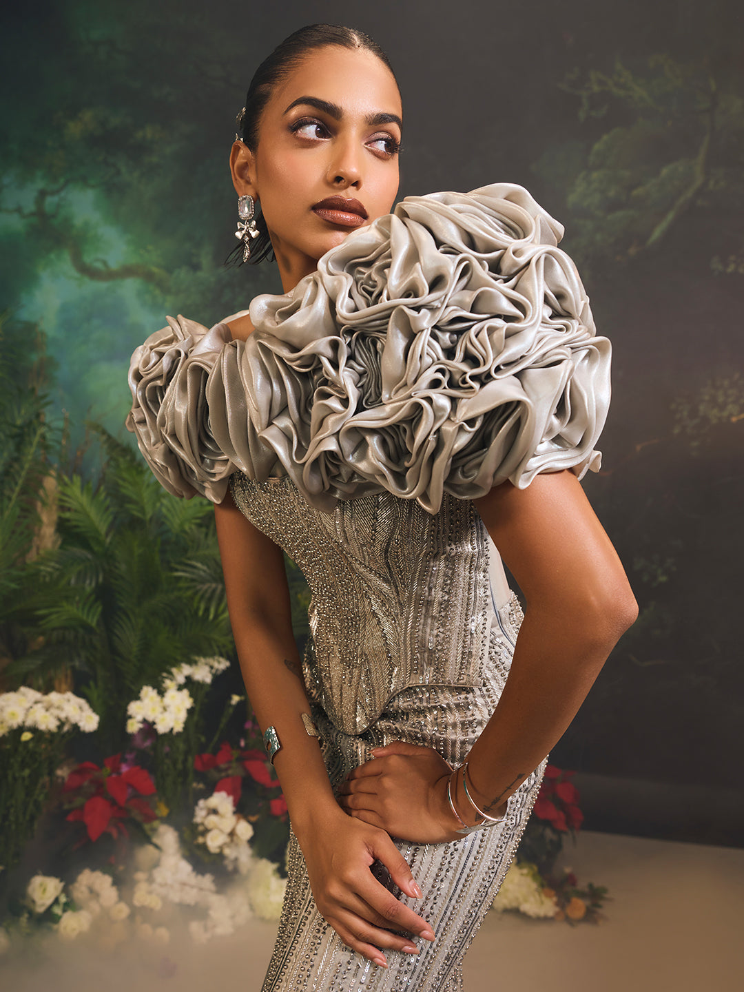 Bellerose Gown With Cape Silver