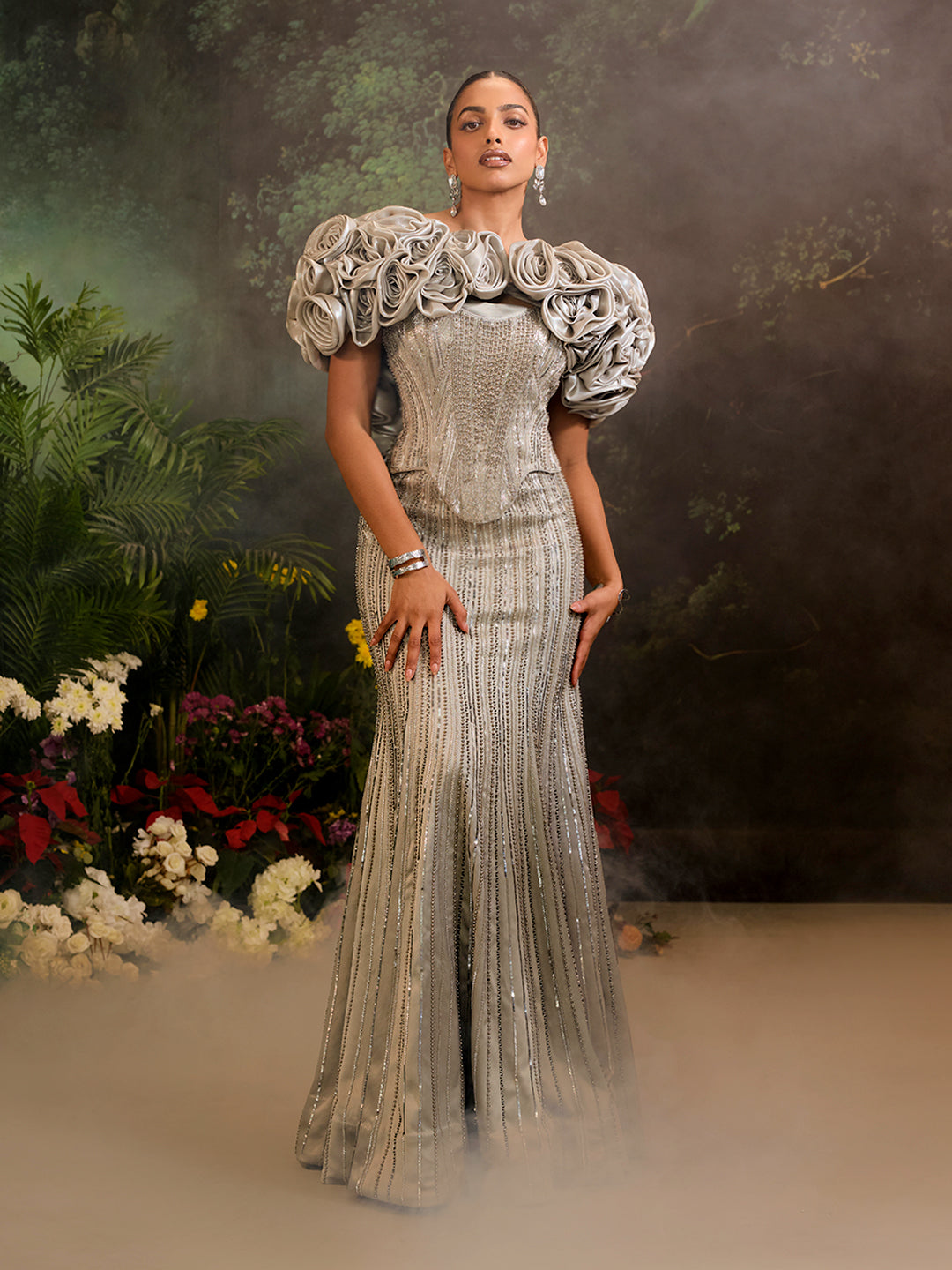 Bellerose Gown With Cape Silver
